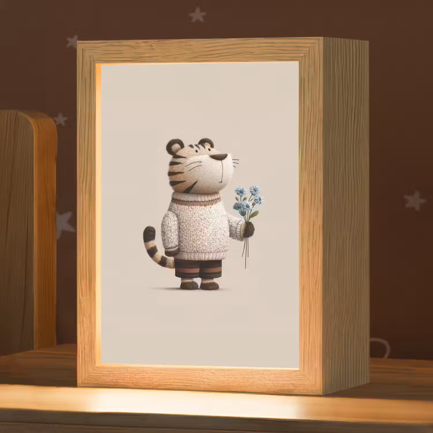 Tijger - Blauwe bloemen - Rustig Light Box met kabel klein -zzz_3d_website