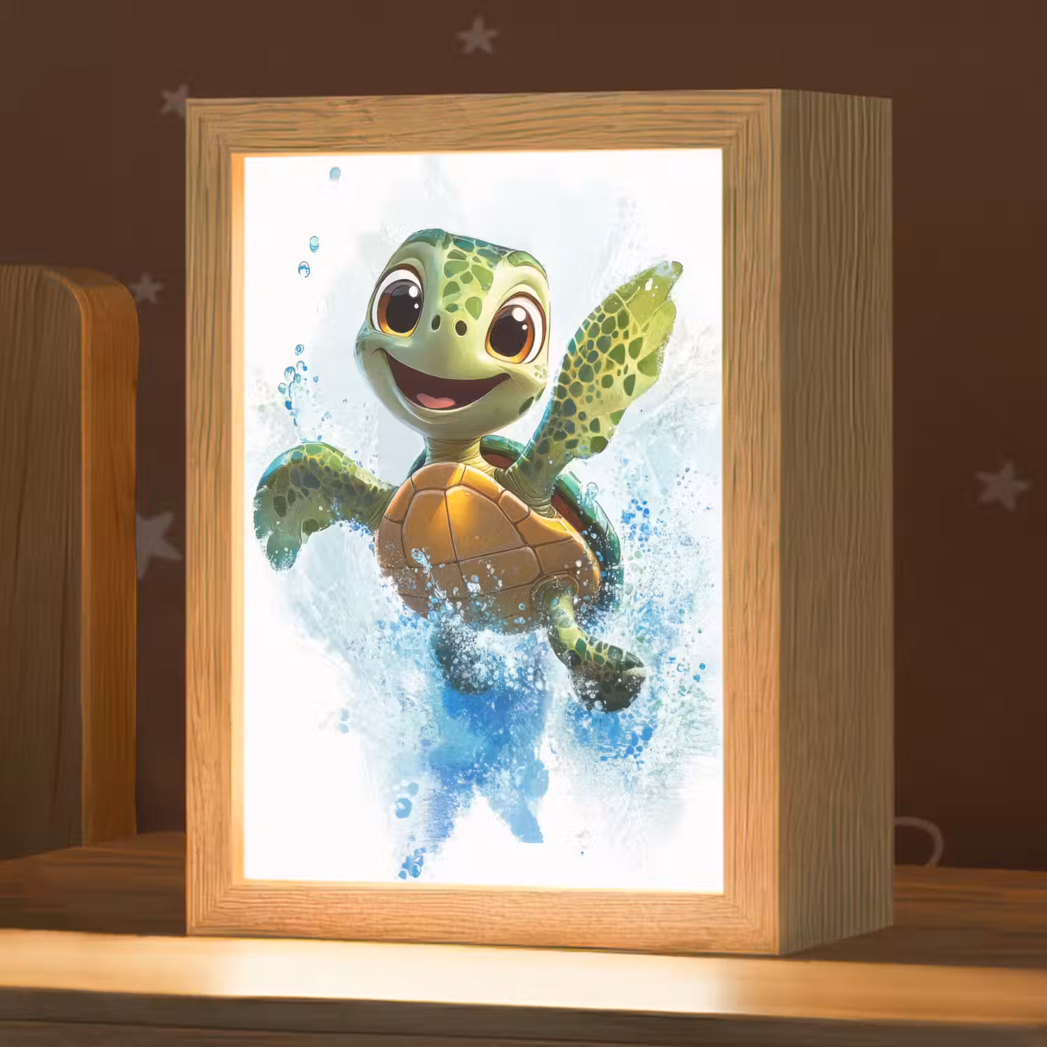 Schildpad - Cartoon - Water - Groen Light Box met kabel klein -zzz_3d_website