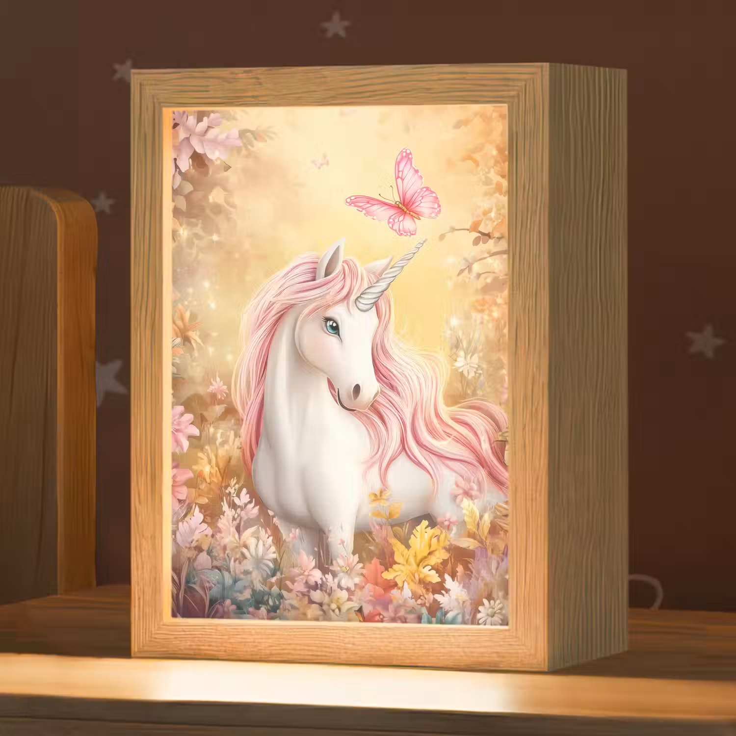 Eenhoorn - Bloemen - Vlinder - Roze Light Box met kabel klein -zzz_3d_website