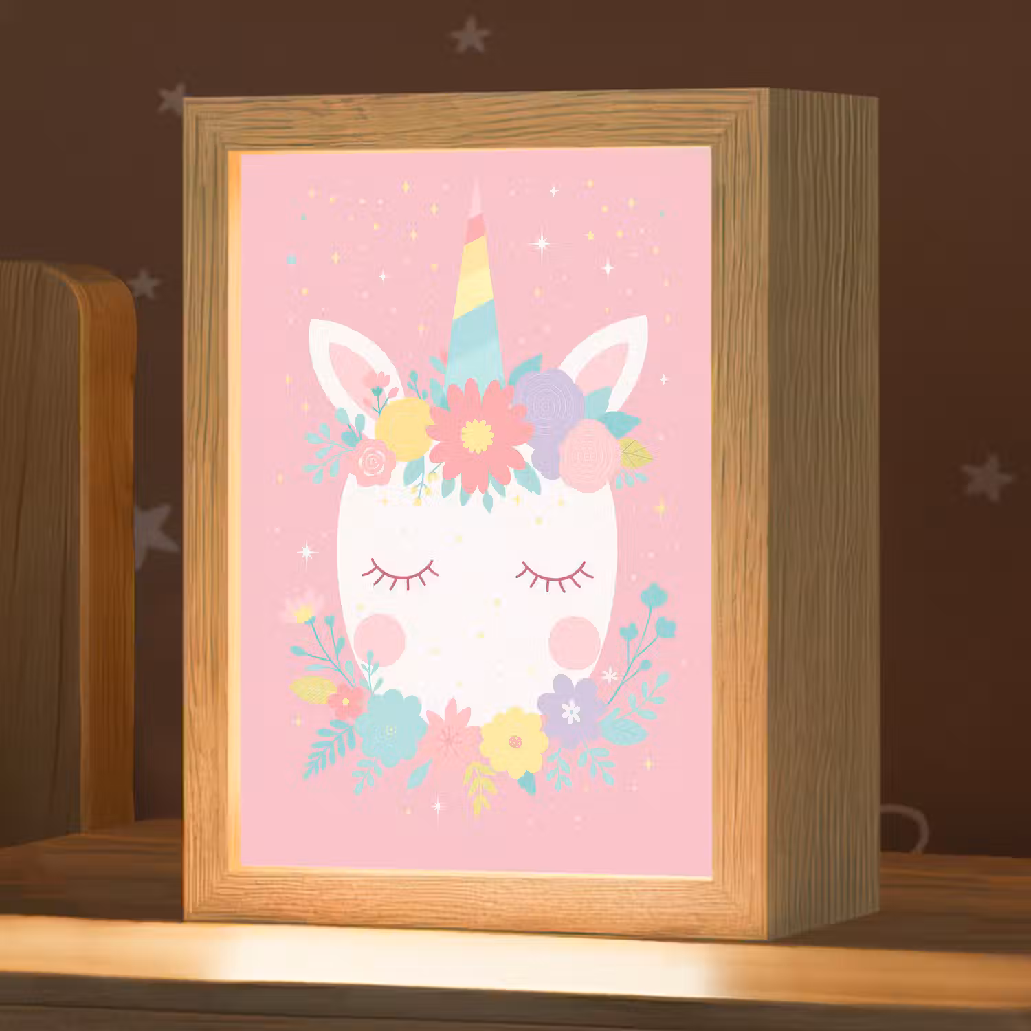 Eenhoorn - Bloemen - Roze Light Box met kabel klein -zzz_3d_website