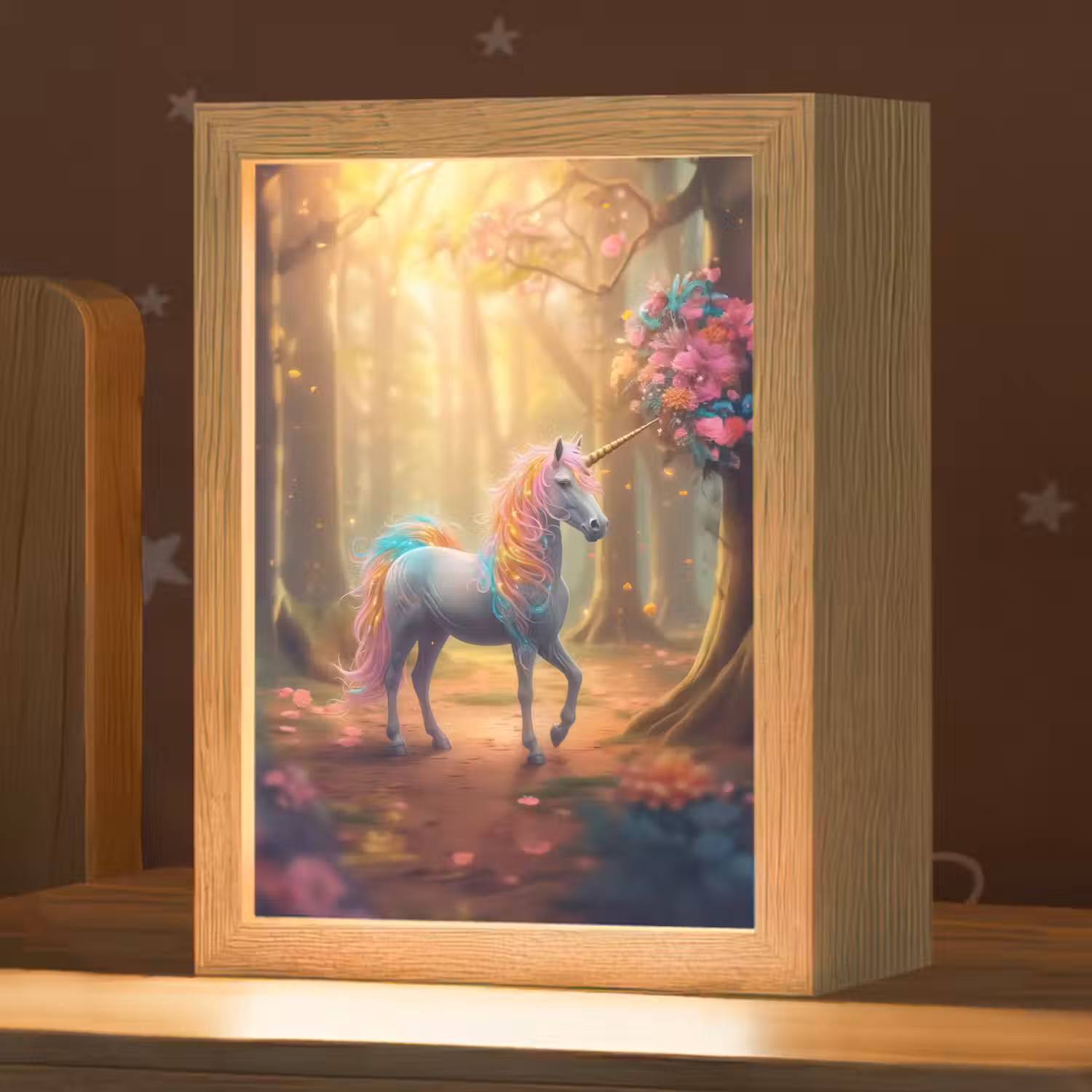 Eenhoorn - Bos - Kleurrijk - Bloemen - Meiden Light Box met kabel klein -zzz_3d_website