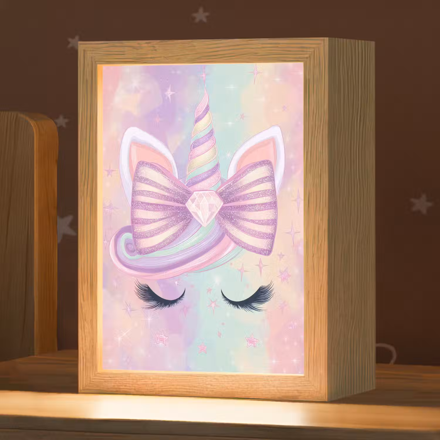 Eenhoorn - Glitters - Regenboog - Pastel Light Box met kabel klein -zzz_3d_website