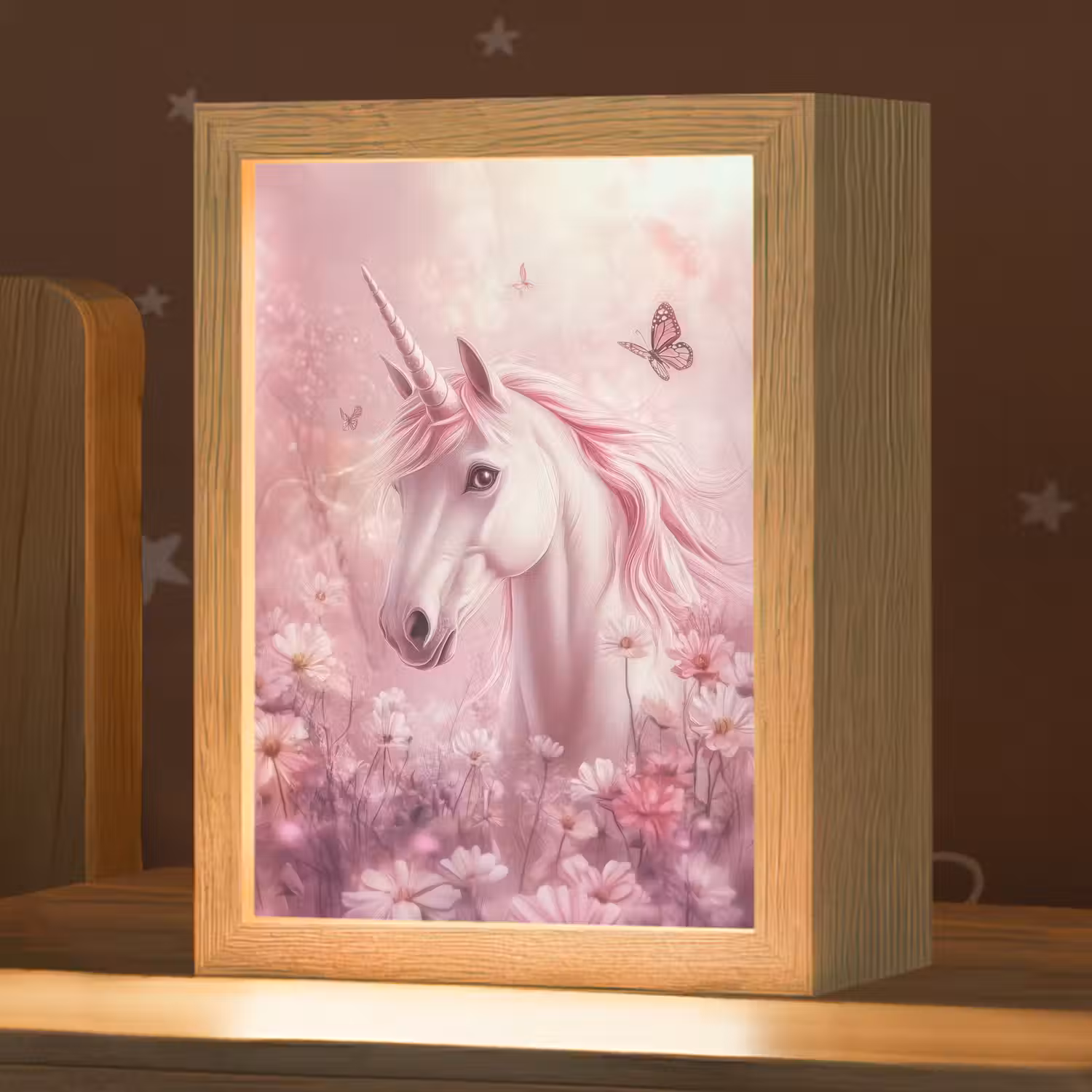 Eenhoorn - Roze - Vlinders - Bloemen Light Box met kabel klein -zzz_3d_website