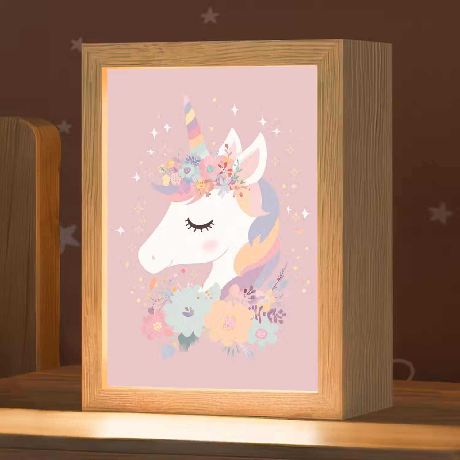 Eenhoorn - Roze - Bloemen Light Box met kabel klein -zzz_3d_website