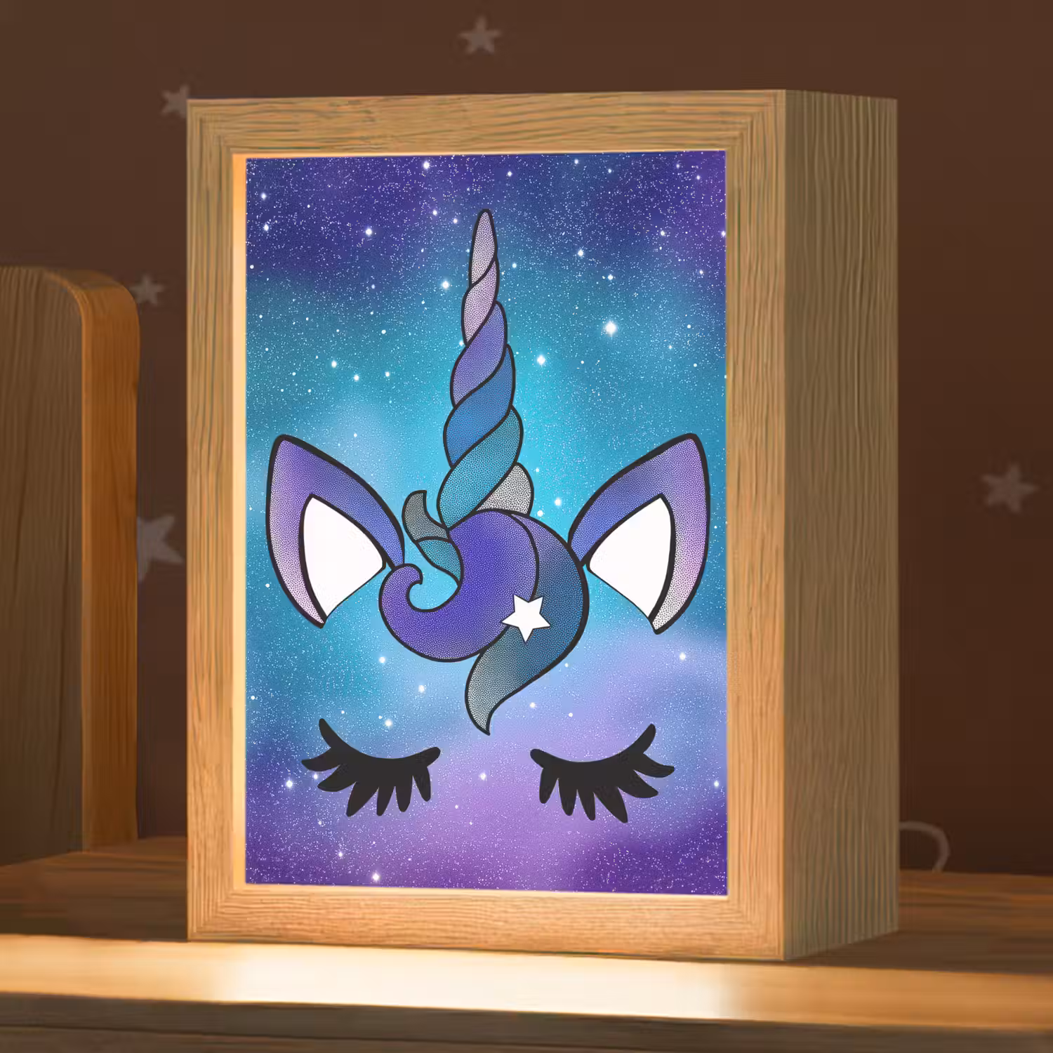 Eenhoorn - Sterrenhemel - Ster - Blauw Light Box met kabel klein -zzz_3d_website