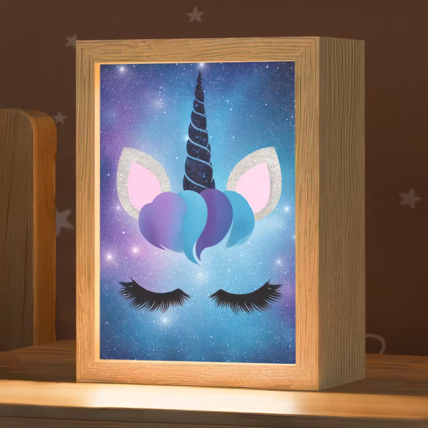 Eenhoorn - Sterren - Blauw Light Box met kabel klein -zzz_3d_website