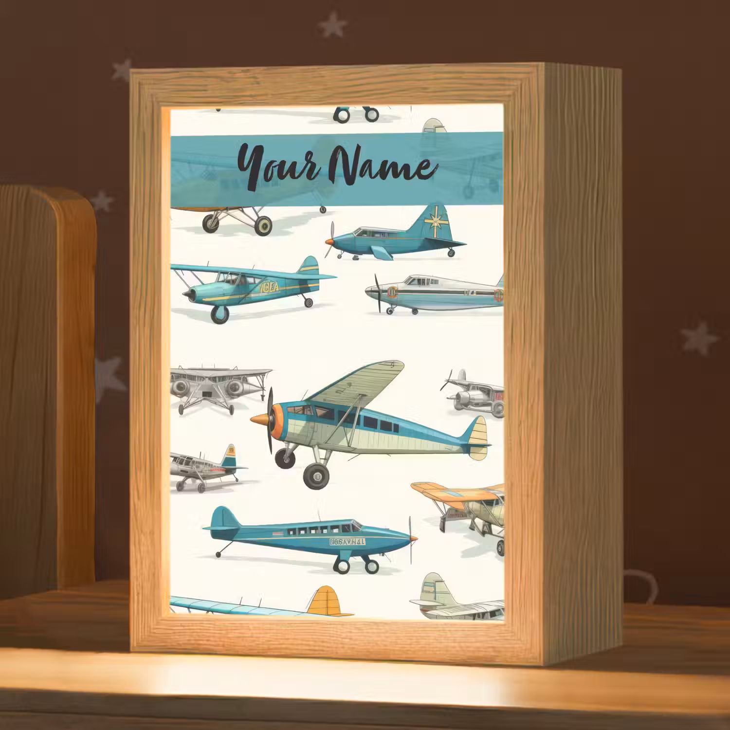 Vliegtuig - Blauw - Kinderen - Jongen - Oranje Light Box met kabel (Kinderlampje) klein -zzz_3d_website