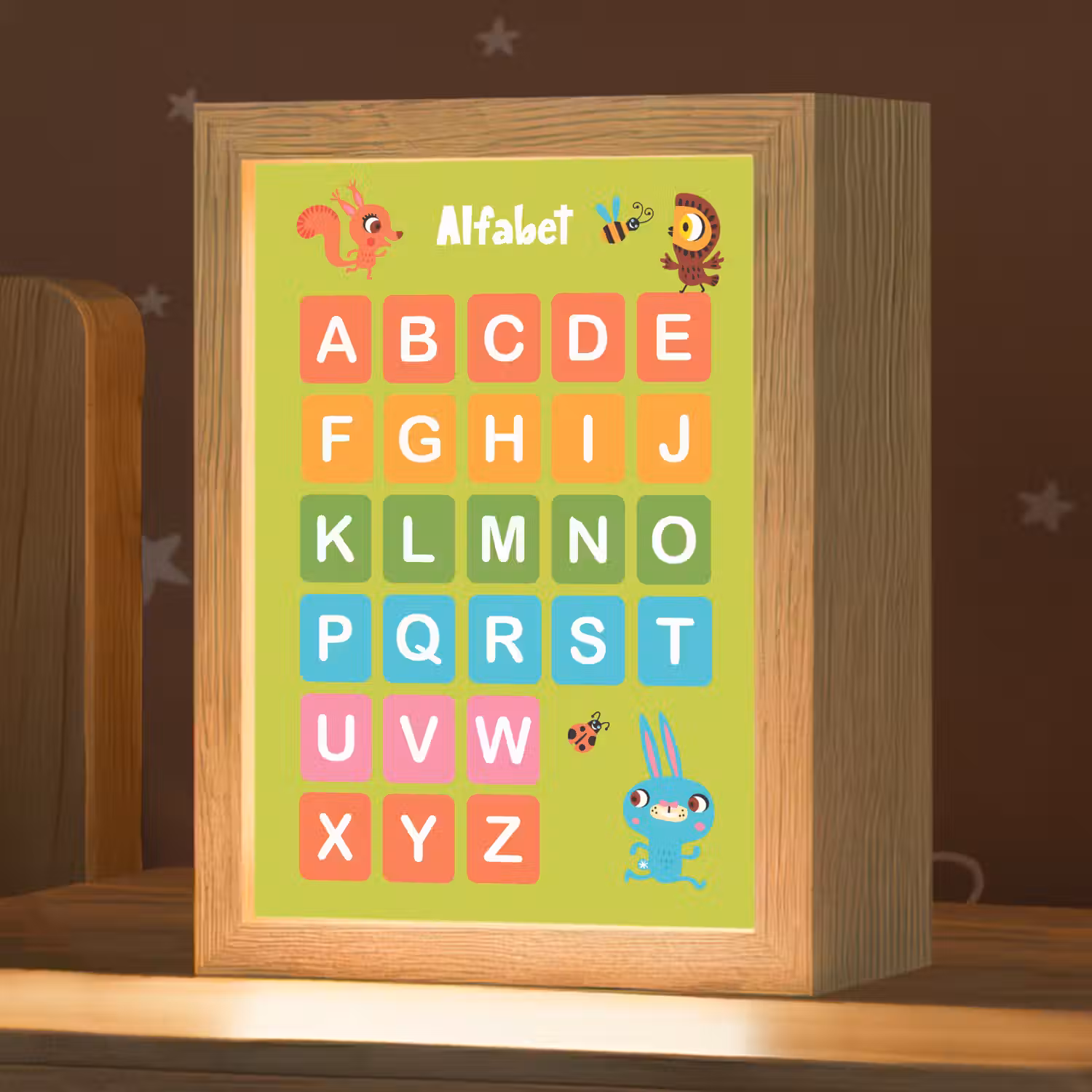 Alfabet - Educatief - Letters leren voor kinderen - Groen - Dieren Light Box met kabel klein -zzz_3d_website