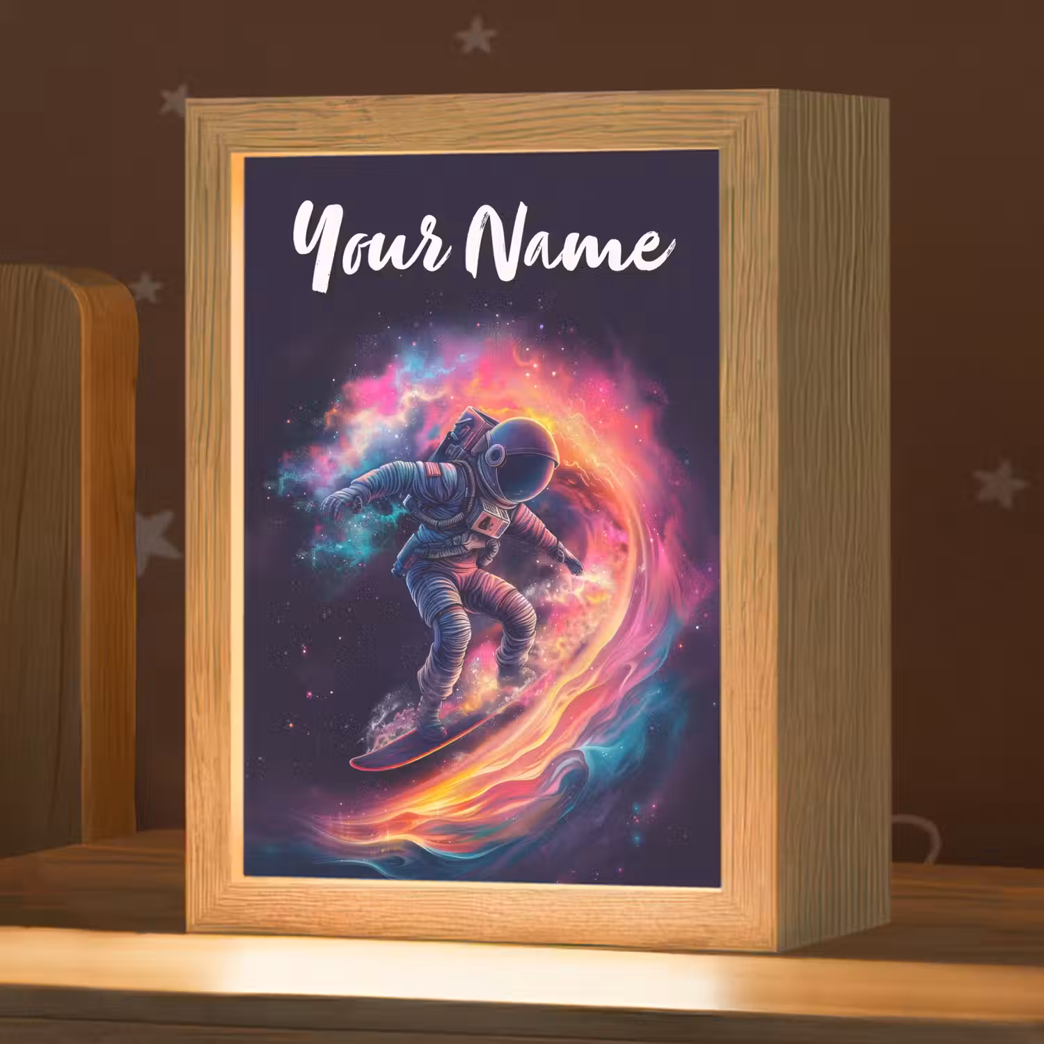 Astronaut - Ruimte - Surfen - Kleurrijk Light Box met kabel (Kinderlampje) klein -zzz_3d_website