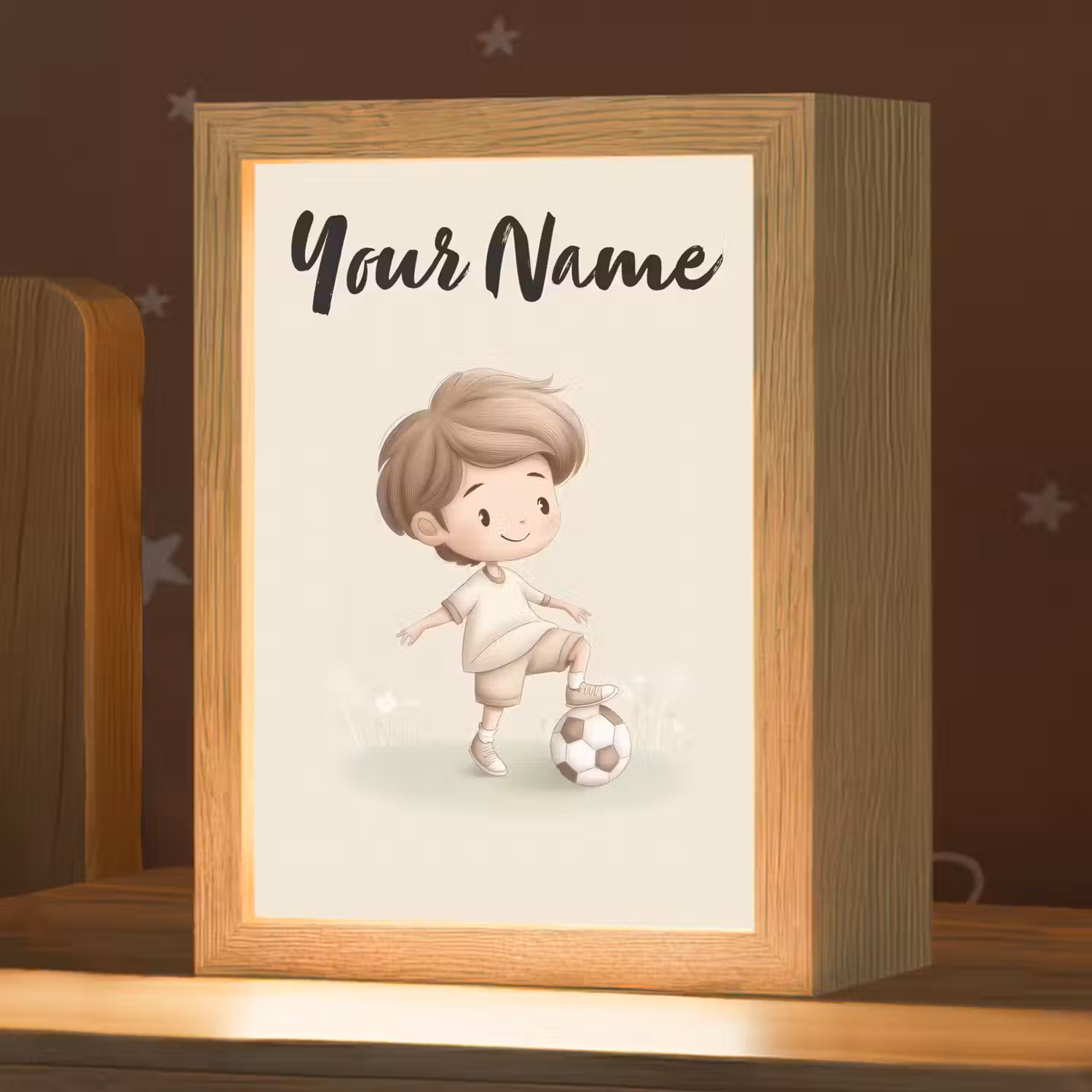 Jongen - Bruin - Voetbal - Minimalistisch Light Box met kabel (Kinderlampje) klein -zzz_3d_website