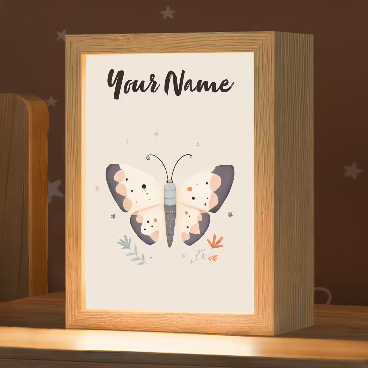 Vlinder - Vleugels - Bloemen - Beige Light Box met kabel (Kinderlampje) klein -zzz_3d_website