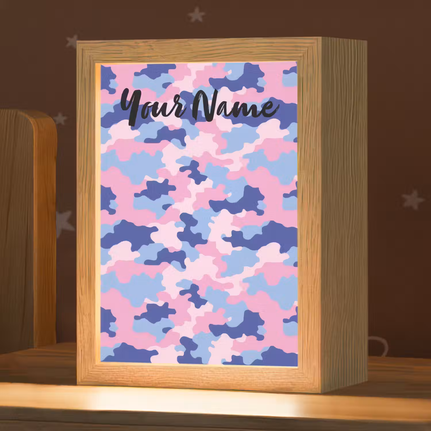 Camouflage - Roze - Blauw Light Box met kabel (Kinderlampje) klein -zzz_3d_website