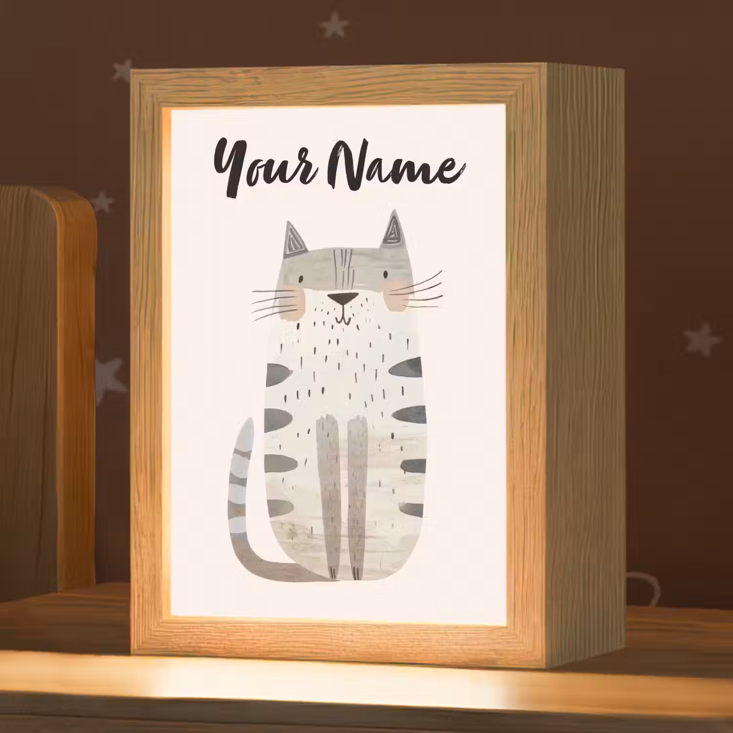 Kat - Dieren - Beige Light Box met kabel (Kinderlampje) klein -zzz_3d_website