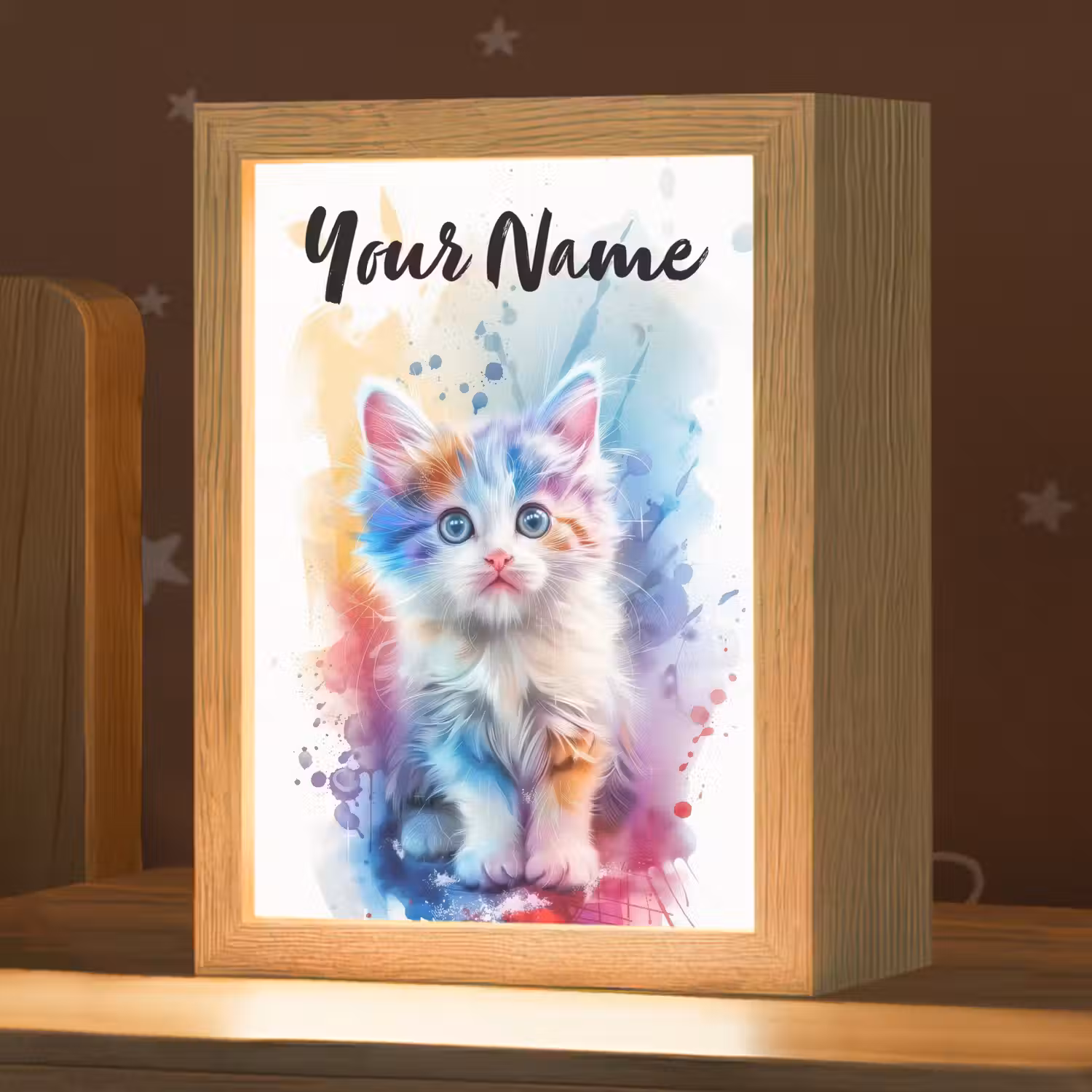 Kat - Kleurrijk - Verf - Dier - Wit Light Box met kabel (Kinderlampje) klein -zzz_3d_website
