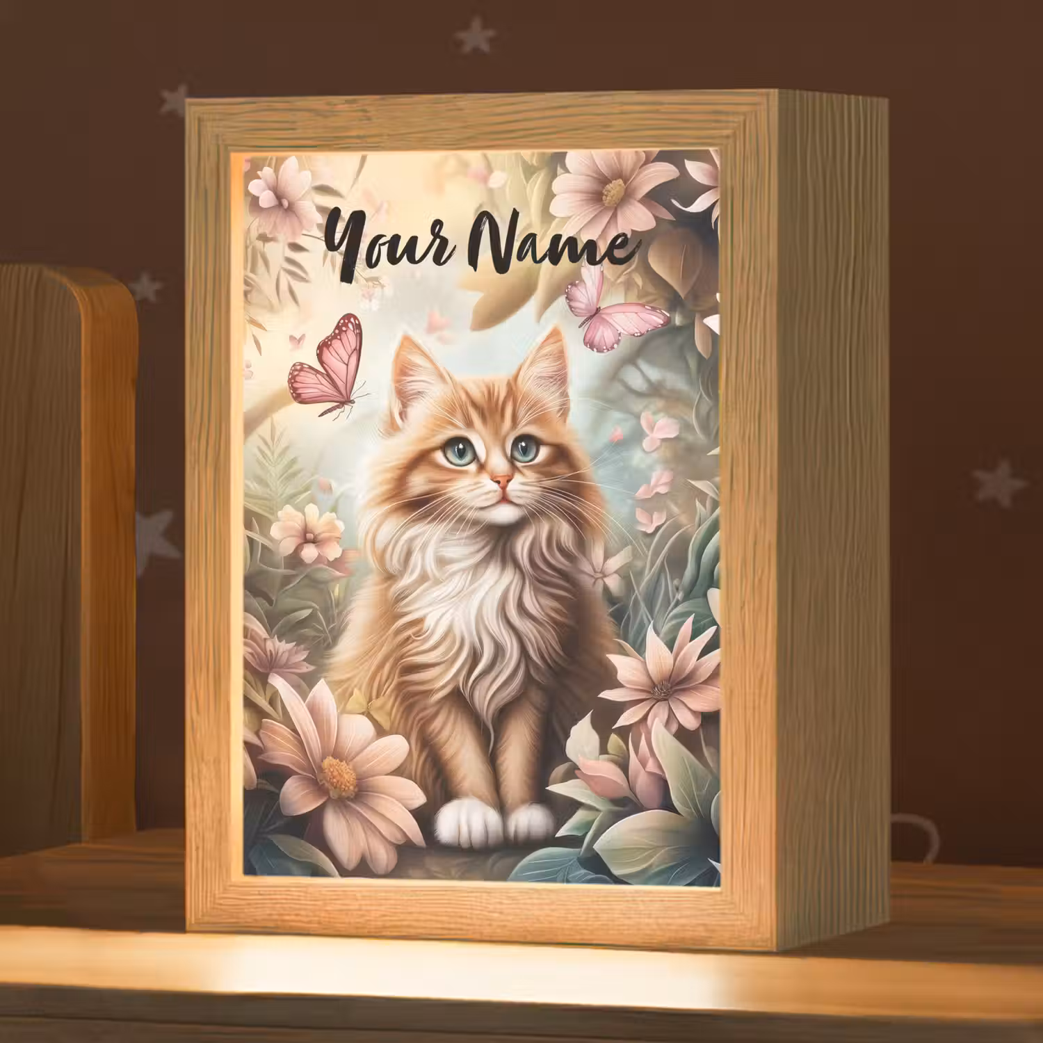Kat - Bloemen - Vlinders - Roze Light Box met kabel (Kinderlampje) klein -zzz_3d_website