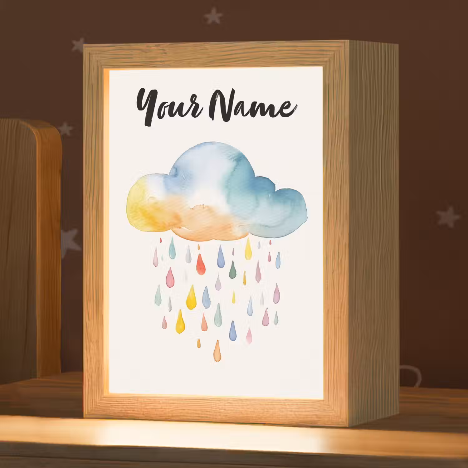 Wolk - Regen - Watercolor - Kleurrijk Light Box met kabel (Kinderlampje) klein -zzz_3d_website