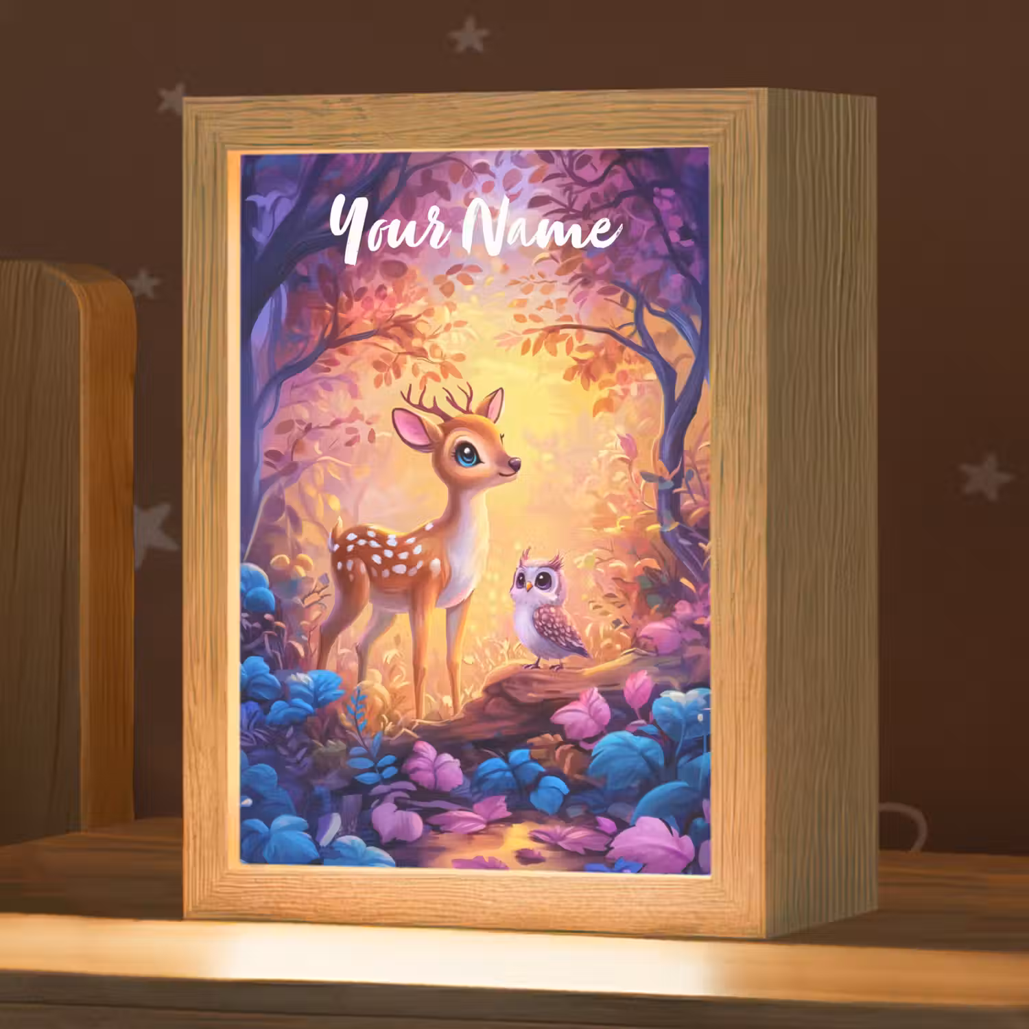 Hertje - Uil - Fantasie - Bos Light Box met kabel (Kinderlampje) klein -zzz_3d_website