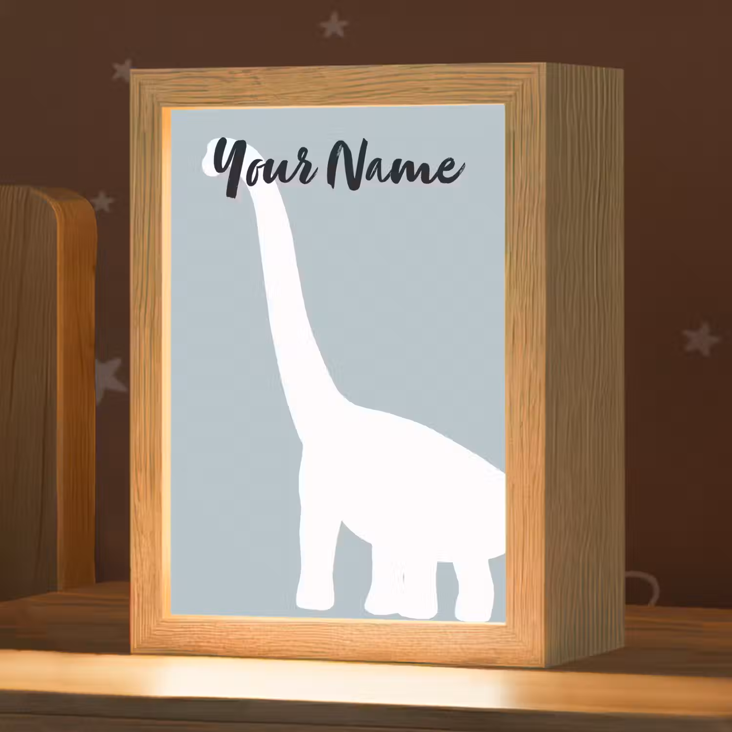 Dino - Brachiosaurus - Dinosaurus - Blauw Light Box met kabel (Kinderlampje) klein -zzz_3d_website