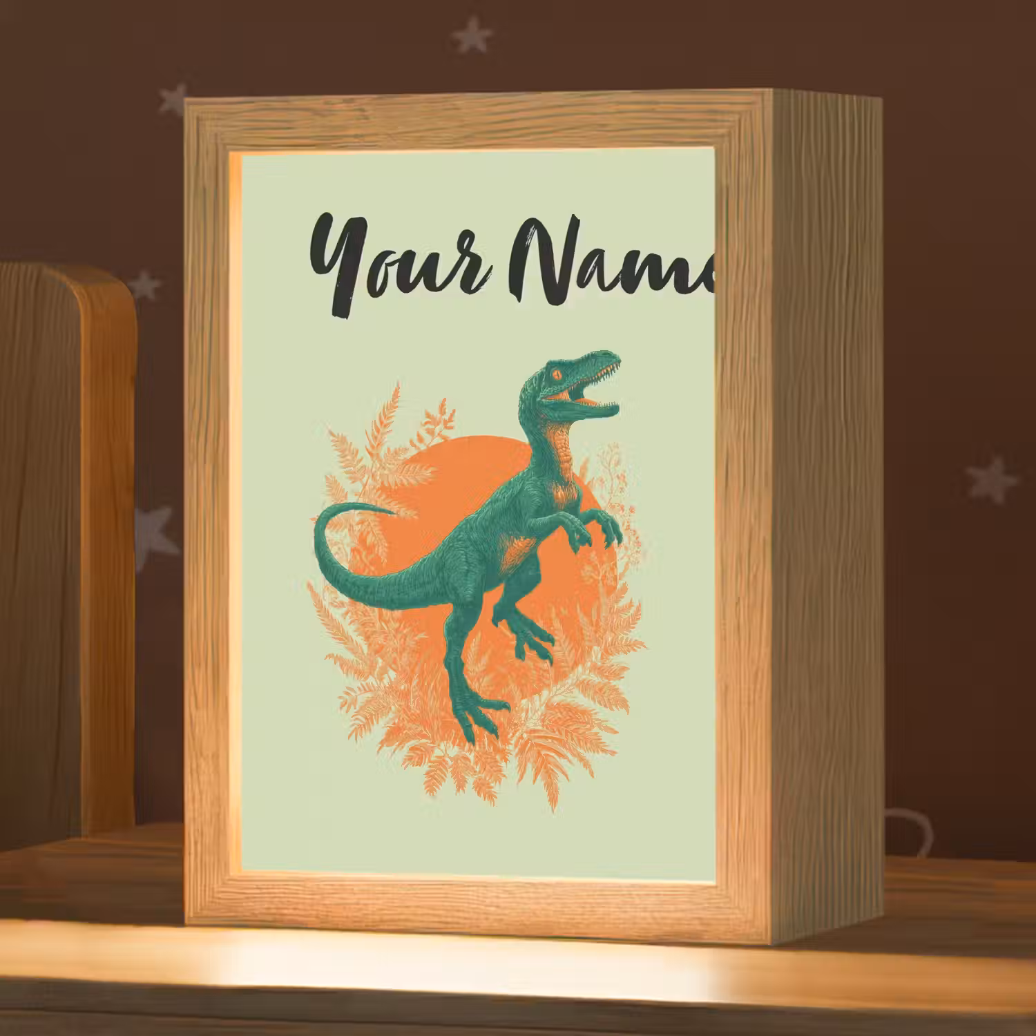 Dino - Groen - Bladeren - Cirkel Light Box met kabel (Kinderlampje) klein -zzz_3d_website
