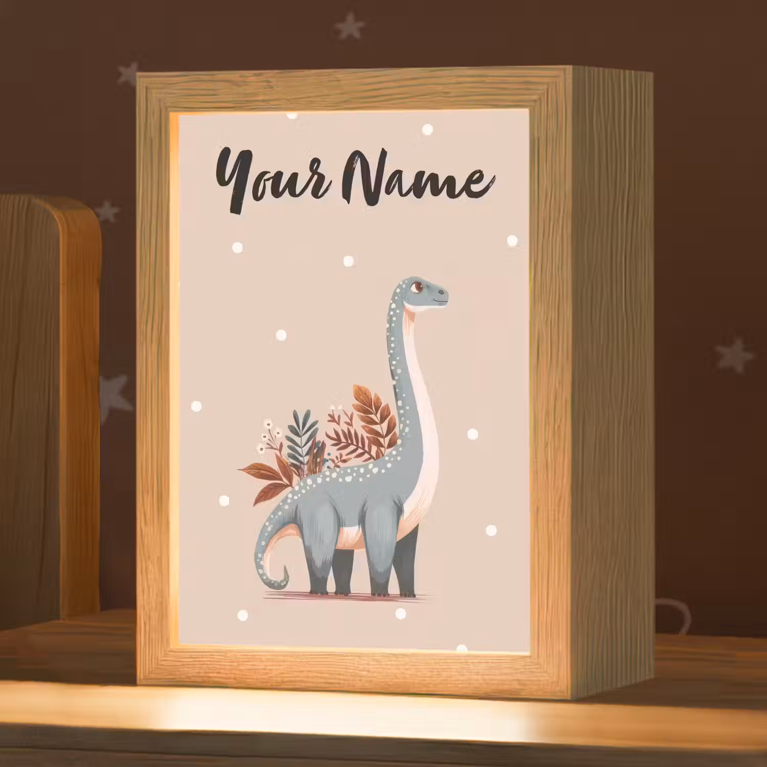 Dinosaurus - Planten - Stippen - Beige Light Box met kabel (Kinderlampje) klein -zzz_3d_website