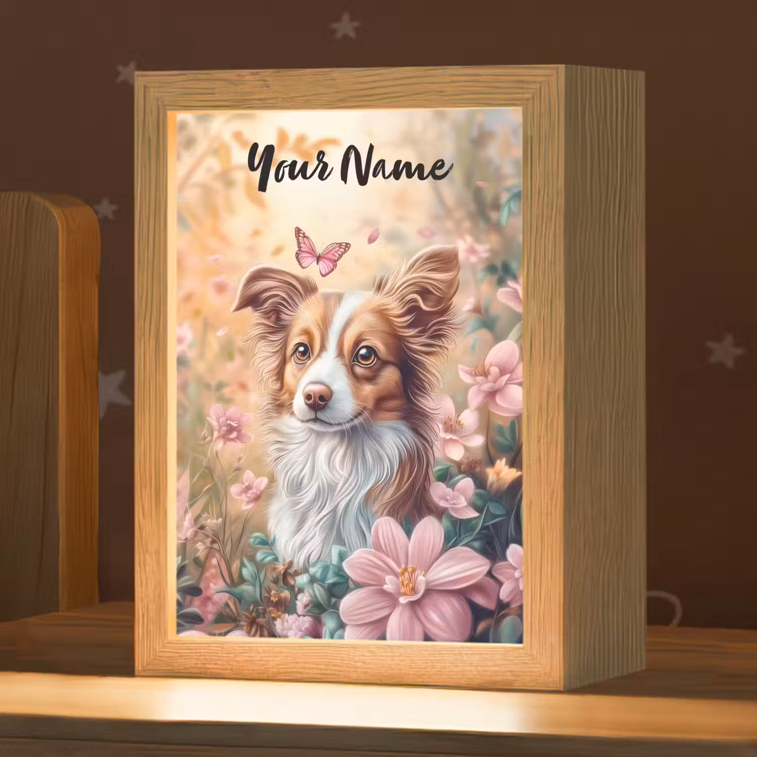 Hond - Bloemen - Roze Light Box met kabel (Kinderlampje) klein -zzz_3d_website