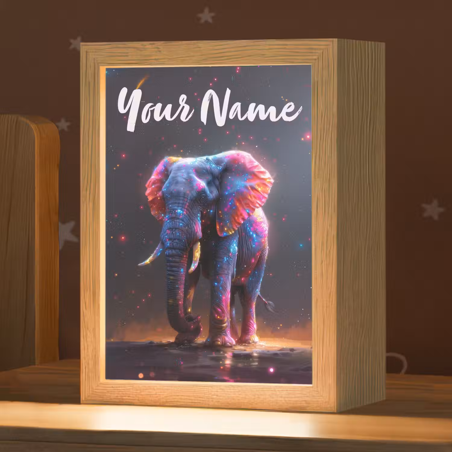 Olifant - Kleuren - Sterren - Dier Light Box met kabel (Kinderlampje) klein -zzz_3d_website