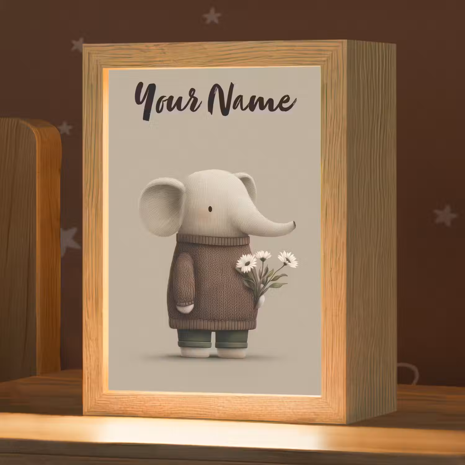 Olifant - Witte bloemen - Kindvriendelijk Light Box met kabel (Kinderlampje) klein -zzz_3d_website