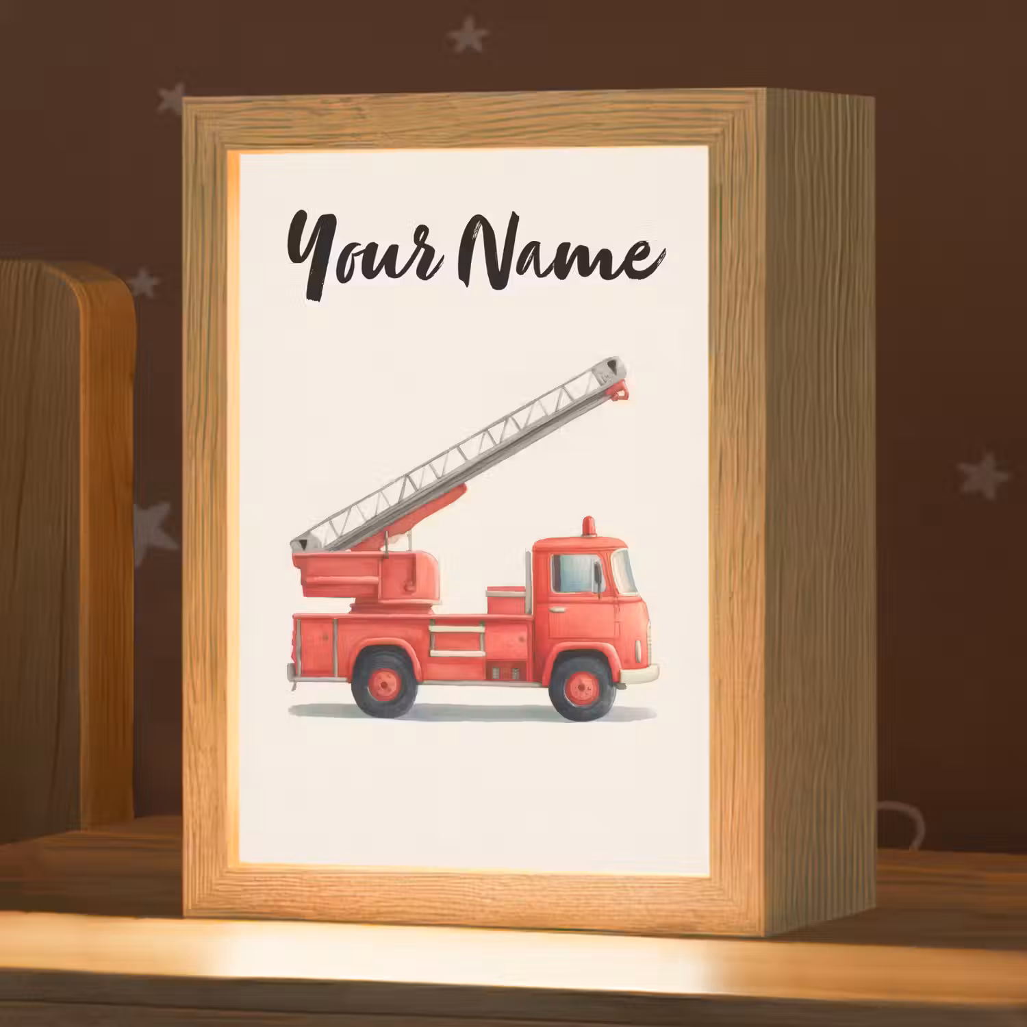 Brandweerwagen - Getekend - Rood Light Box met kabel (Kinderlampje) klein -zzz_3d_website