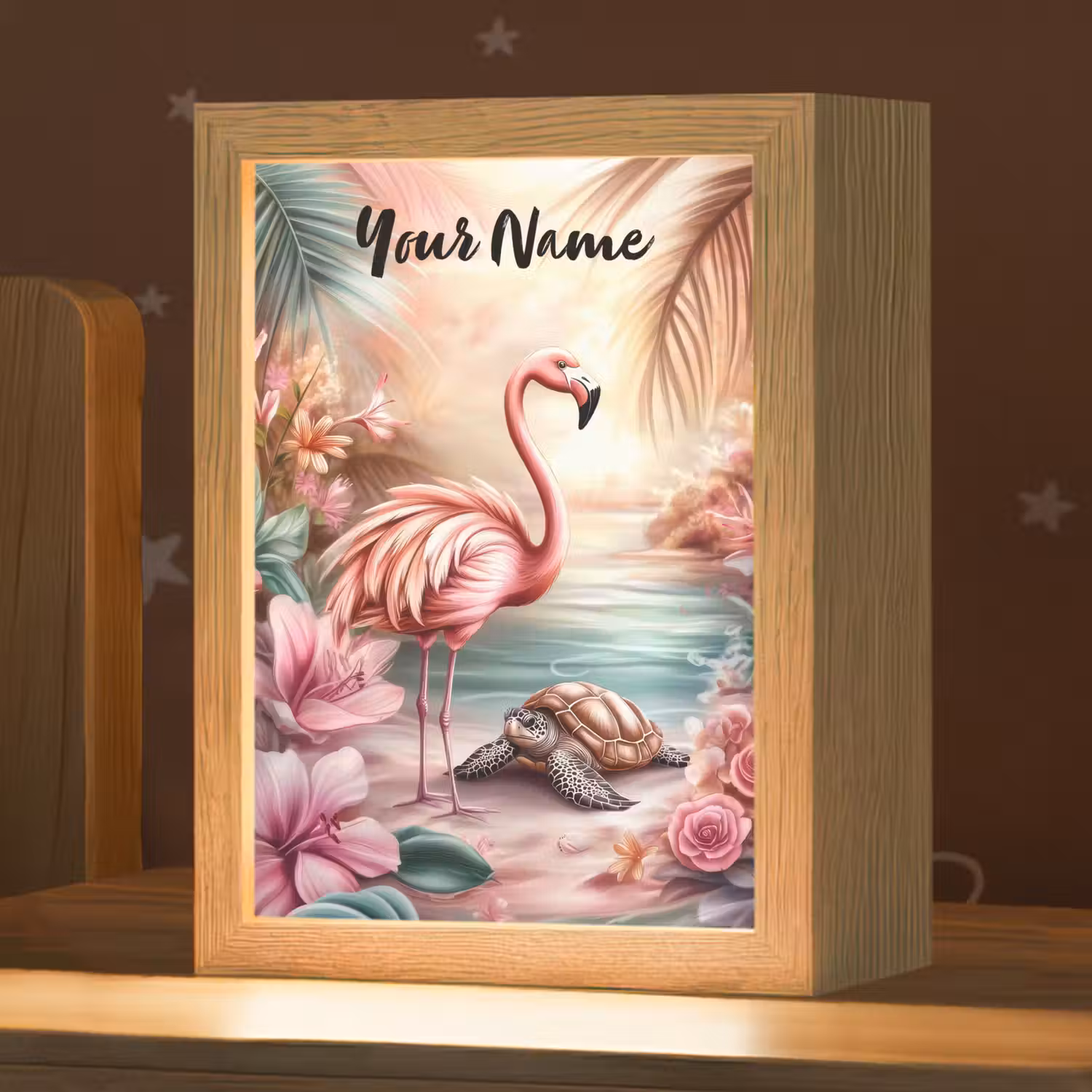 Flamingo - Schildpad - Roze Light Box met kabel (Kinderlampje) klein -zzz_3d_website