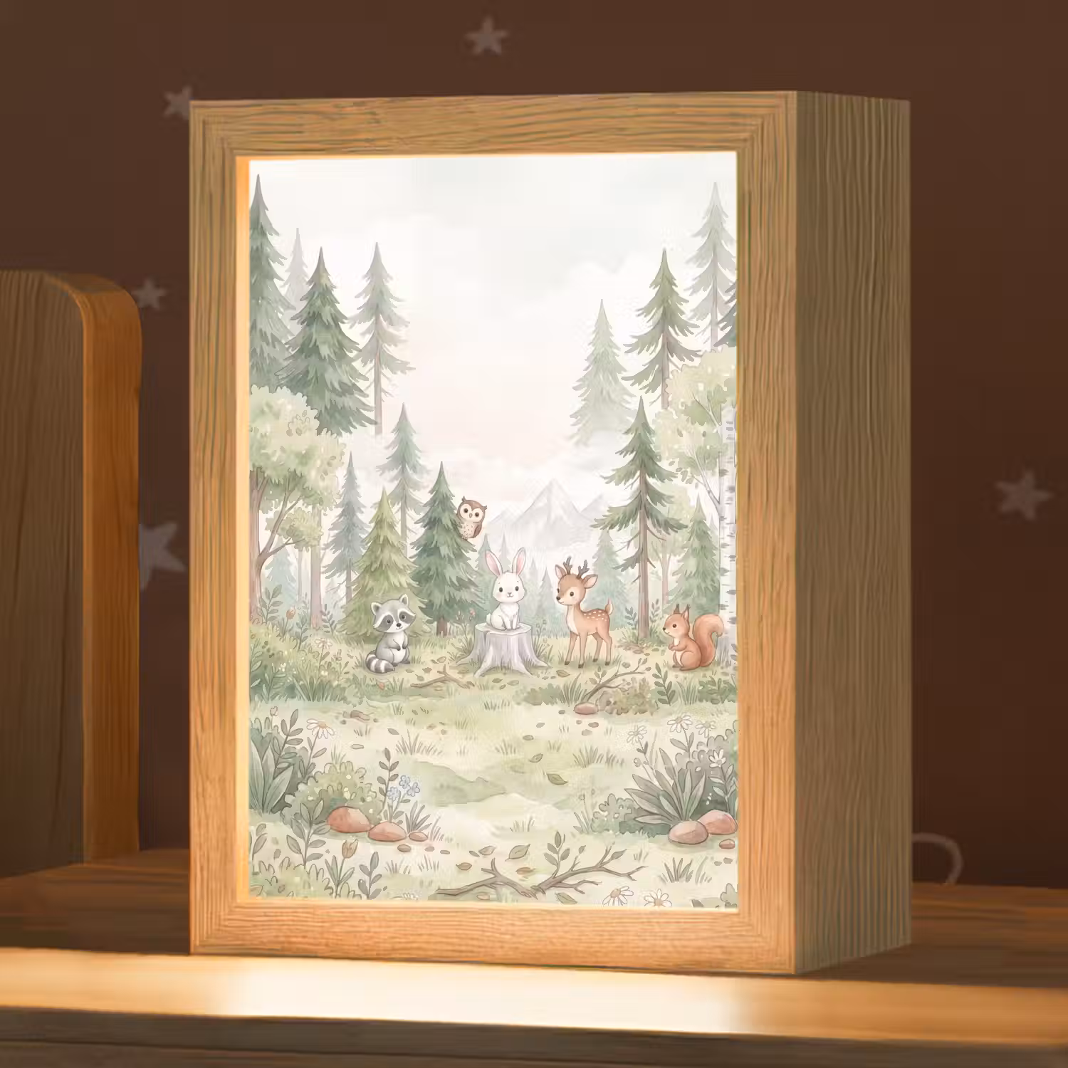 Bos - Dieren - Groen Light Box met kabel (Kinderlampje) klein -zzz_3d_website