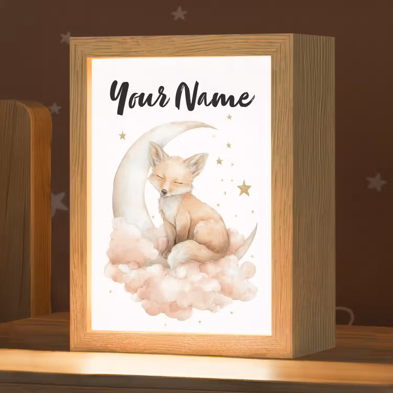 Vos - Wolken - Maan - Sterren Light Box met kabel (Kinderlampje) klein -zzz_3d_website