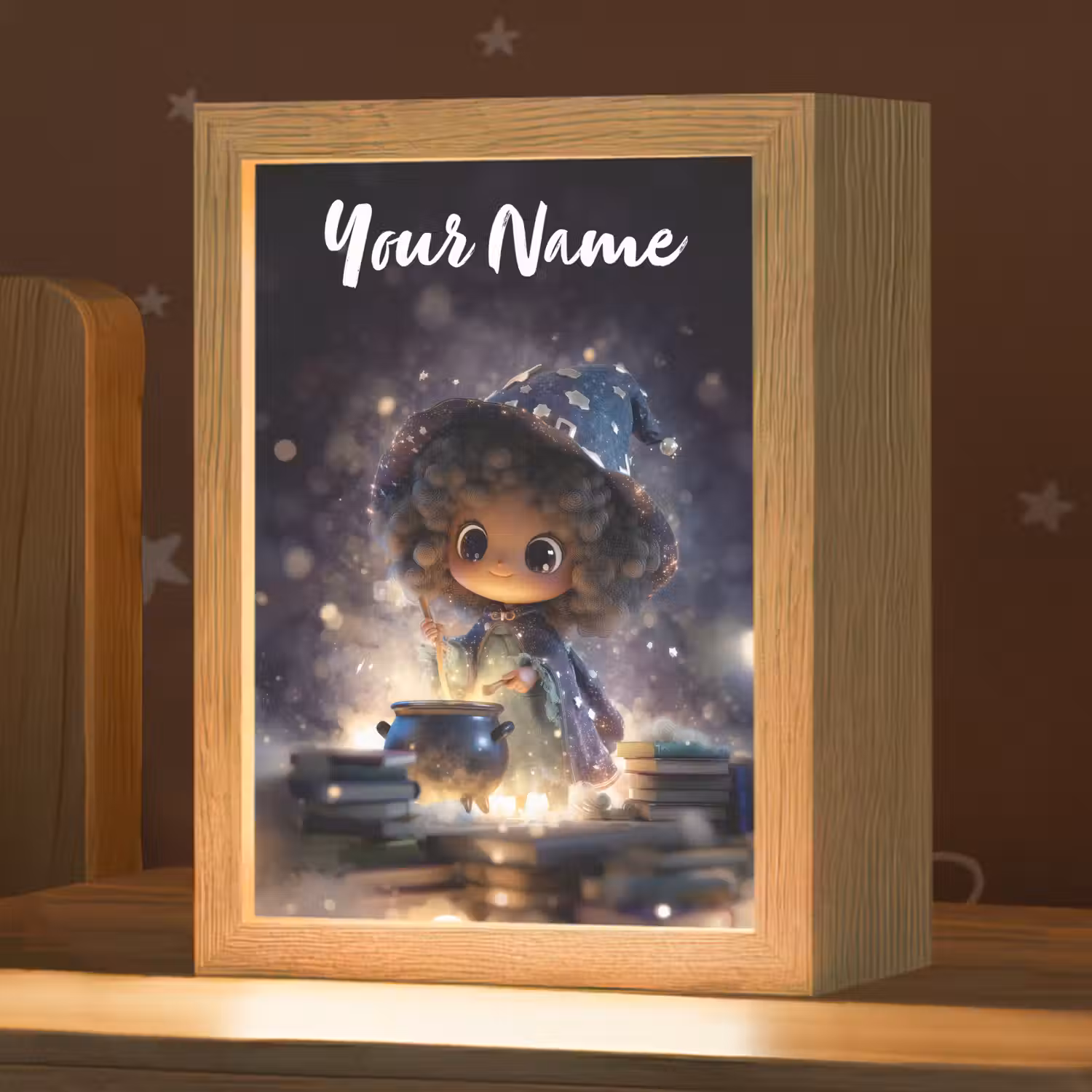 Meisje - Toveren - Sterren - Paars Light Box met kabel (Kinderlampje) klein -zzz_3d_website