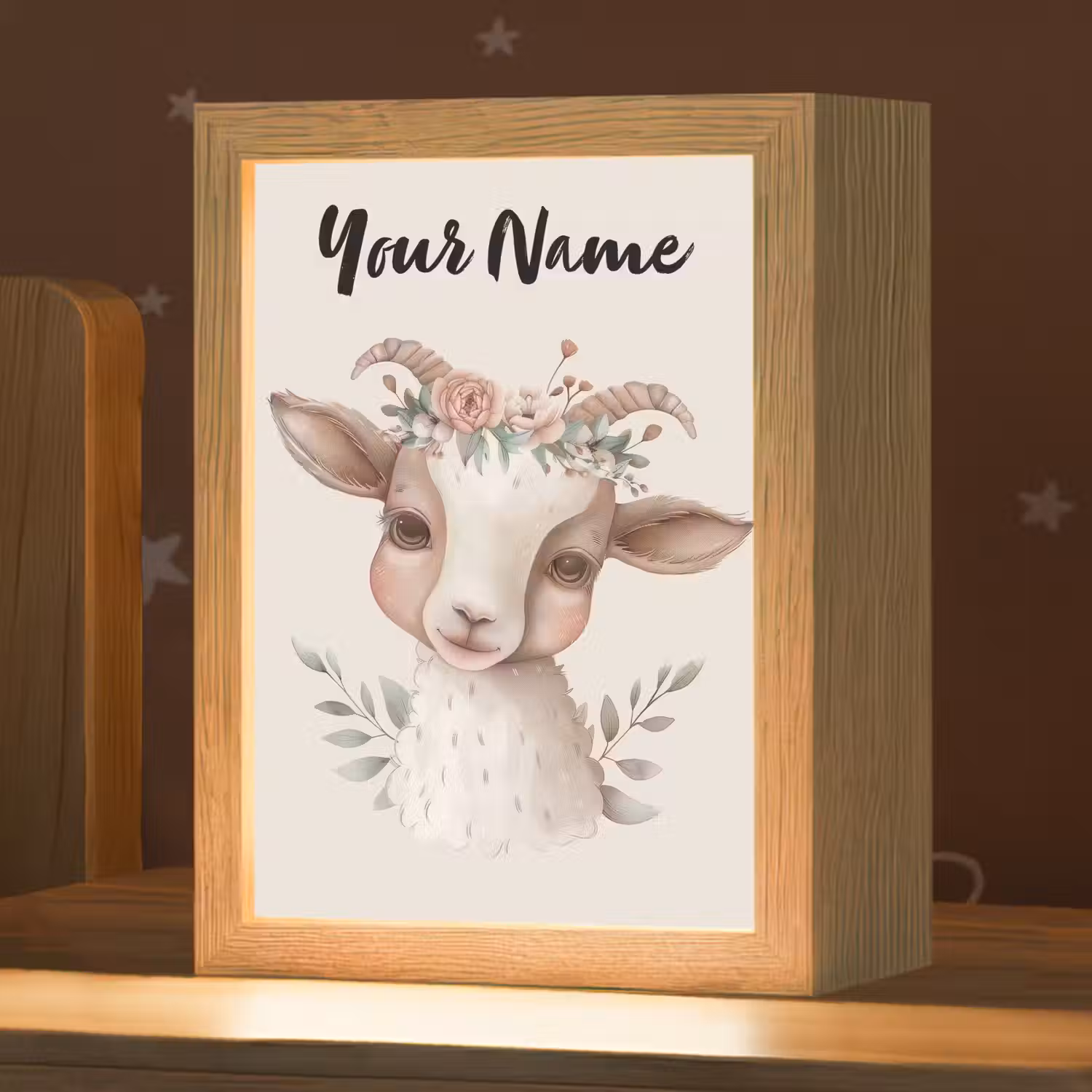 Geit - Dier - Bohemian - Bloemen - Boho Light Box met kabel (Kinderlampje) klein -zzz_3d_website