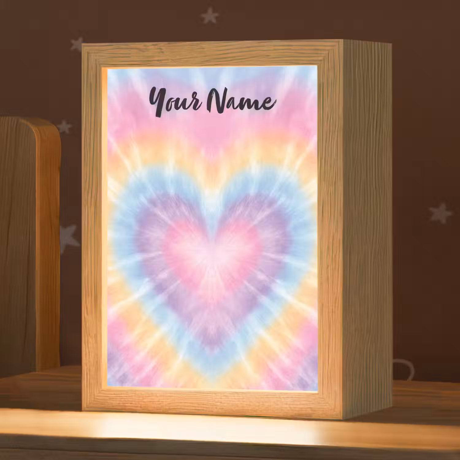 Hartvorm - Tie Dye - Pastelkleuren Light Box met kabel (Kinderlampje) klein -zzz_3d_website