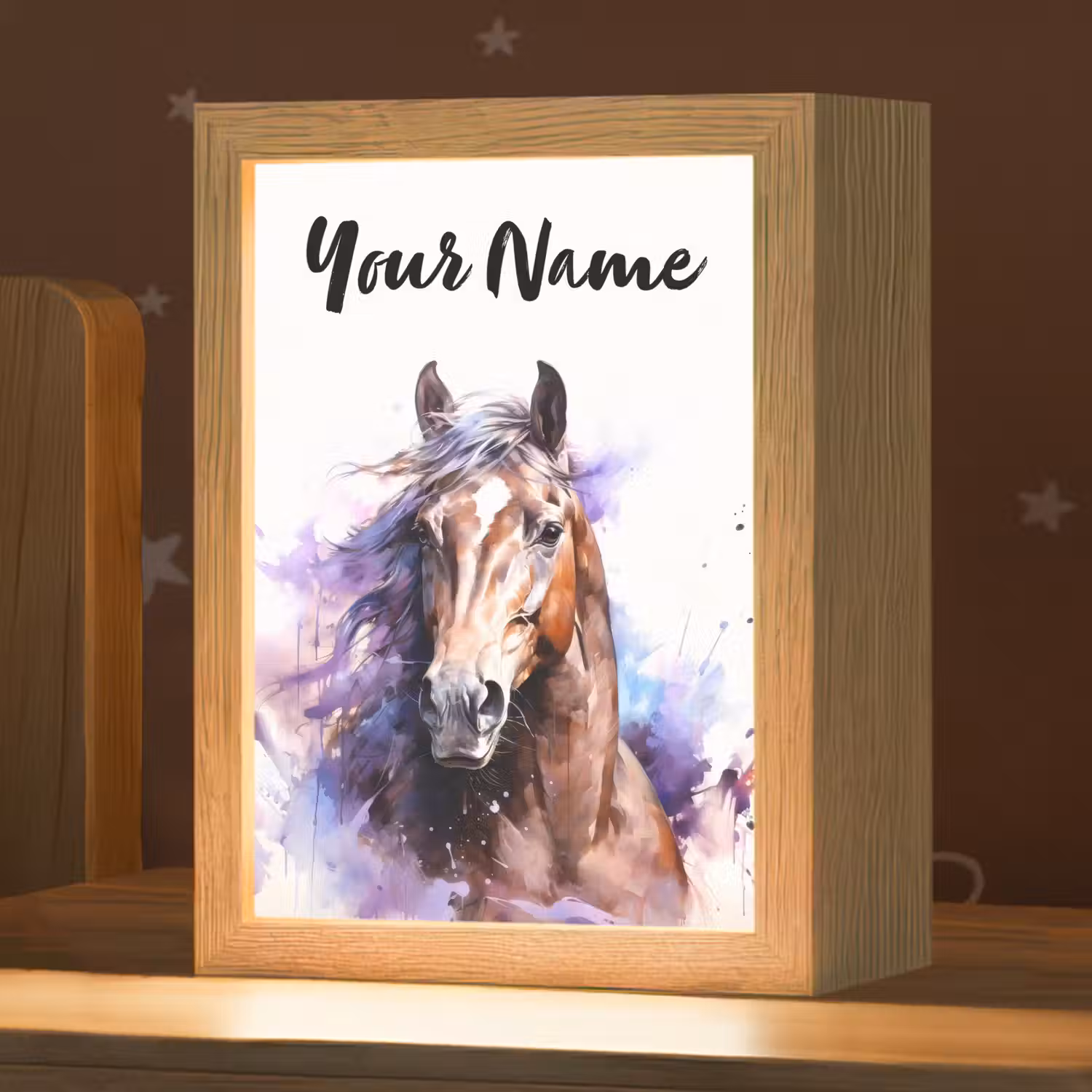Paard - Dieren - Meisjes - Paars - Bruin Light Box met kabel (Kinderlampje) klein -zzz_3d_website