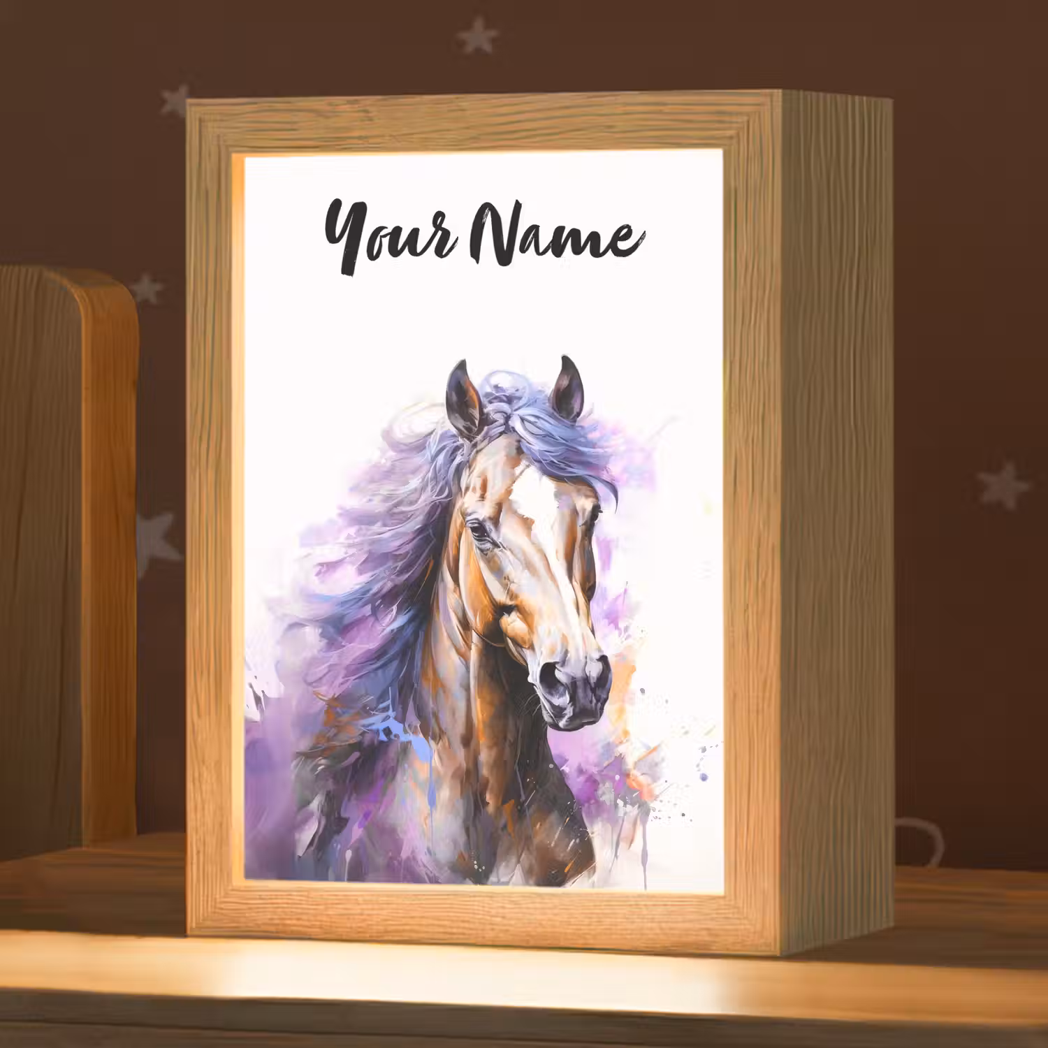 Paard - Dieren - Meiden - Paars - Bruin Light Box met kabel (Kinderlampje) klein -zzz_3d_website