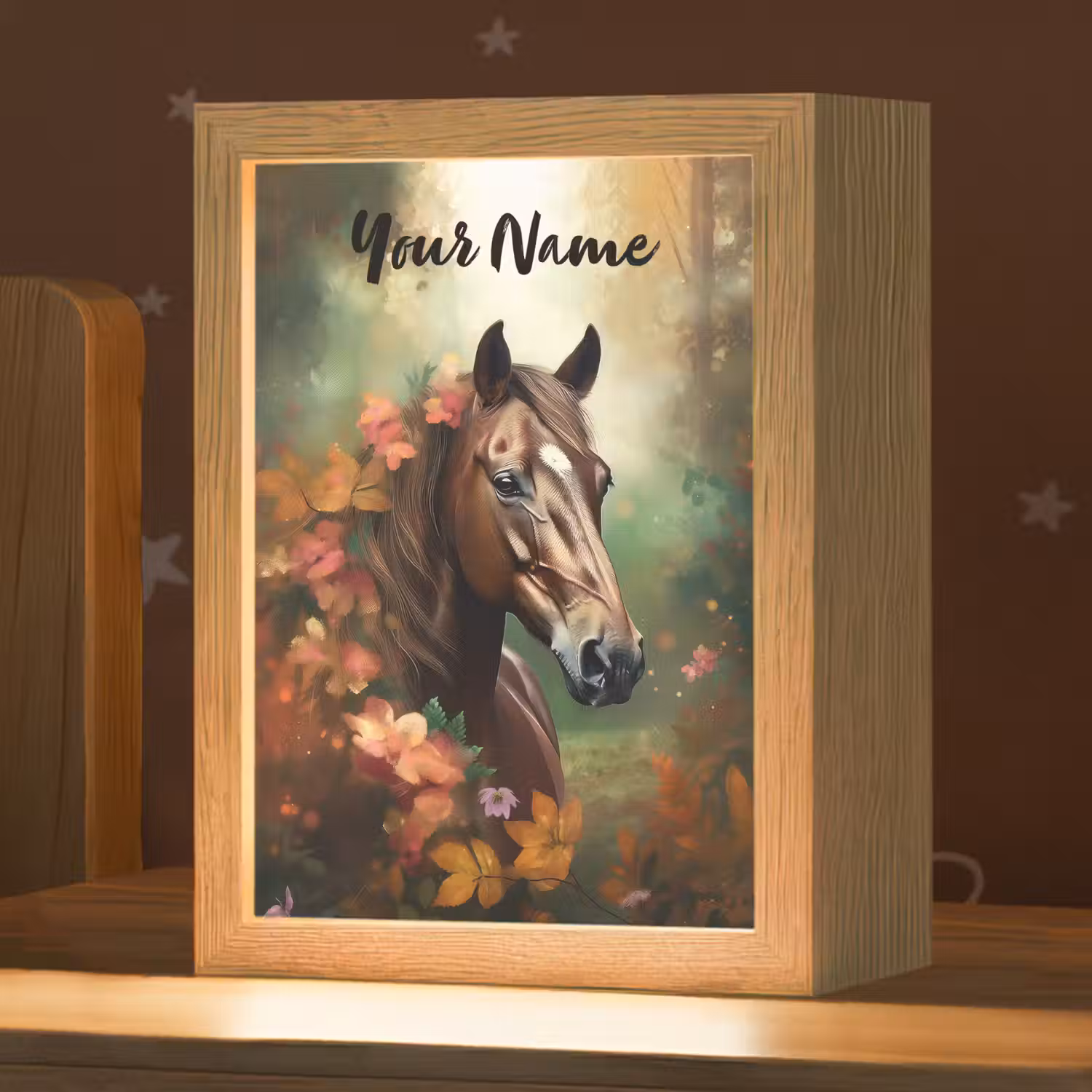 Paard - Bloemen - Natuur - Dieren - Bos - Oranje Light Box met kabel (Kinderlampje) klein -zzz_3d_website