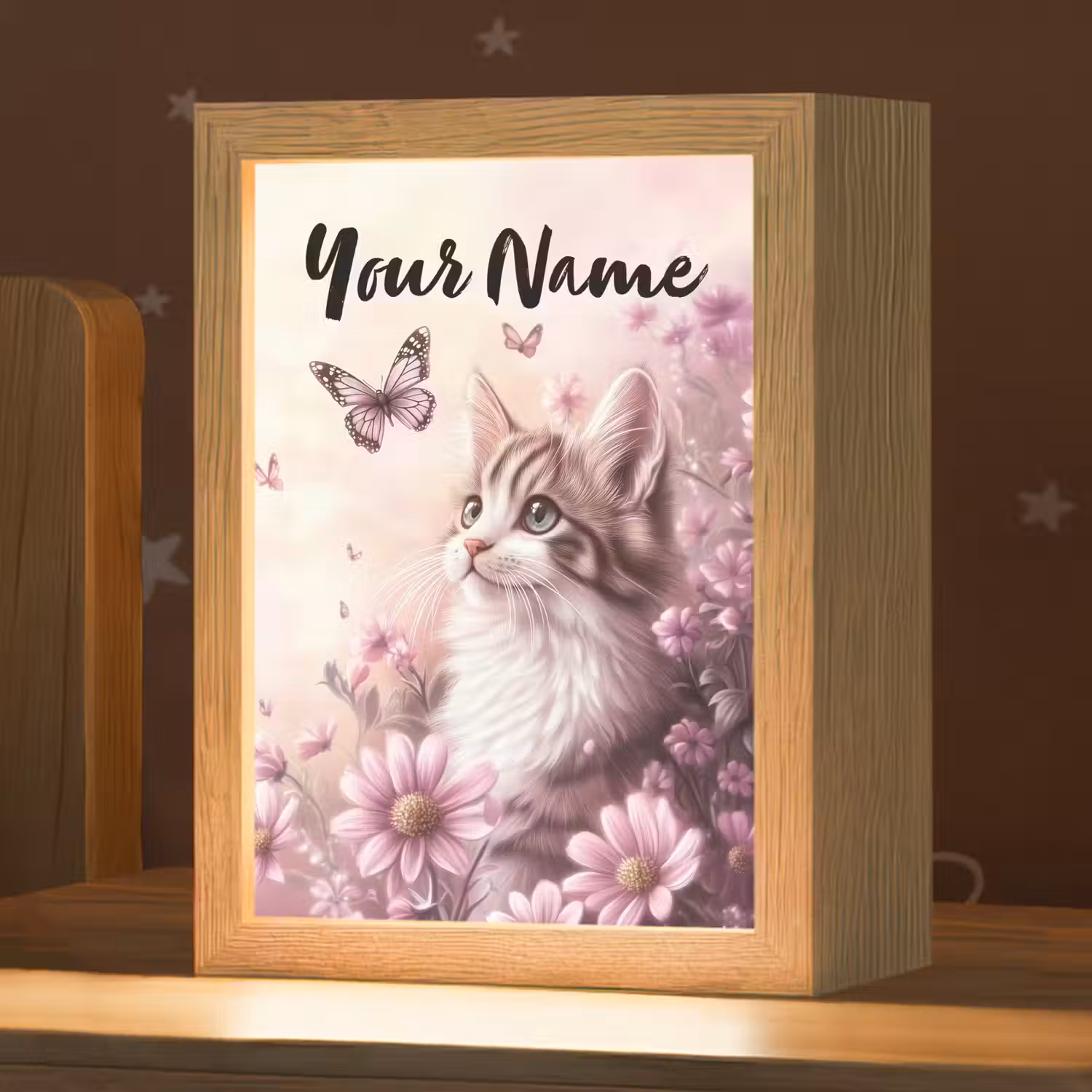 Kitten - Bloemen - Vlinders - Paars Light Box met kabel (Kinderlampje) klein -zzz_3d_website