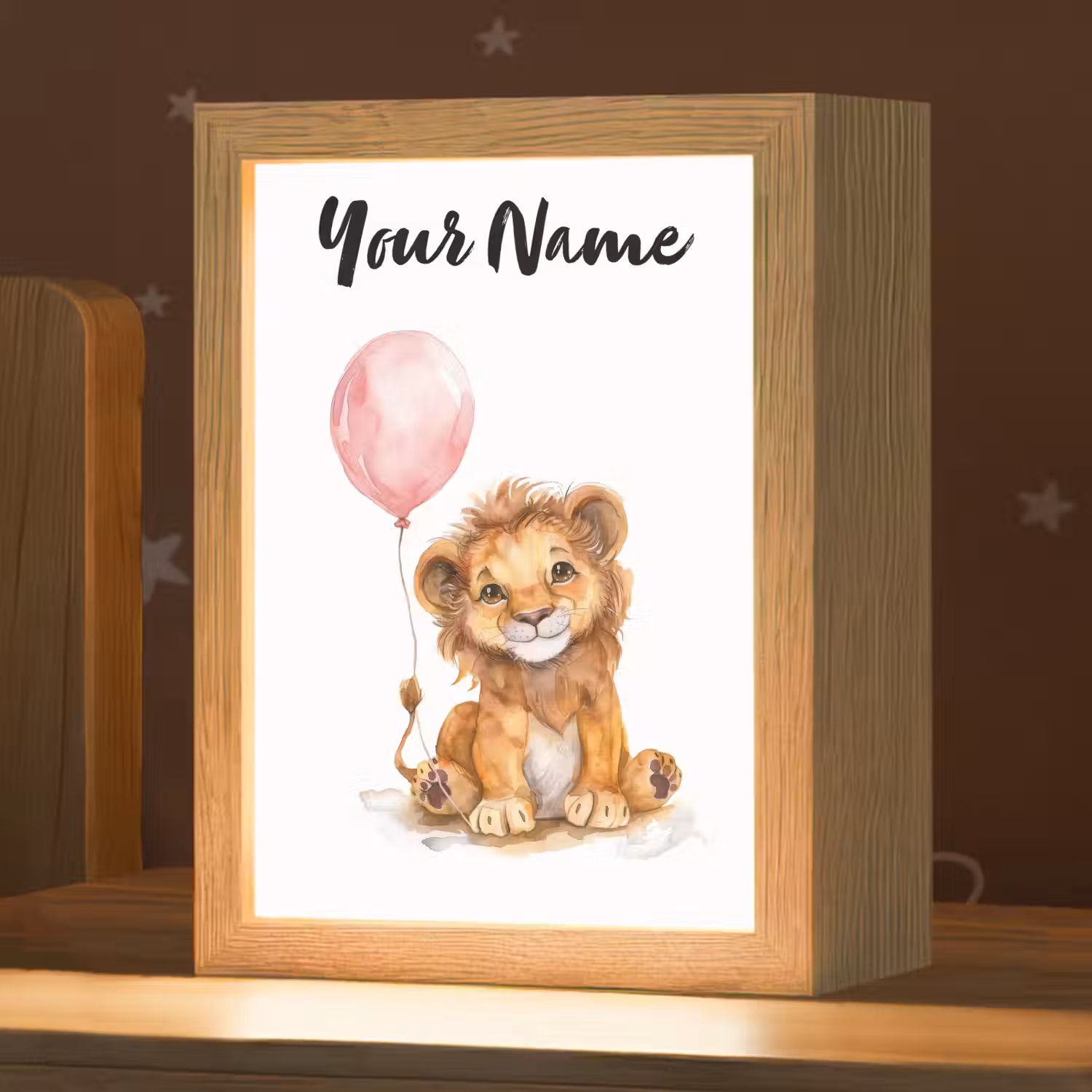 Leeuw - Baby dier - Dieren - Roze ballon Light Box met kabel (Kinderlampje) klein -zzz_3d_website