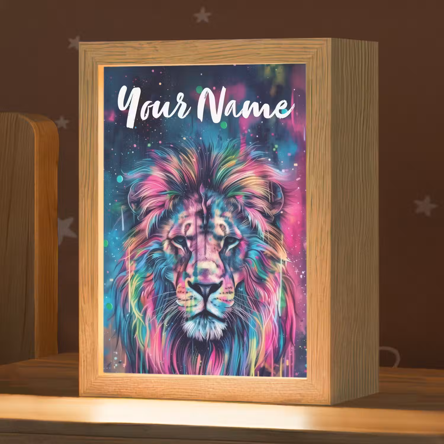 Leeuw - Verf - Kleurrijk - Zwart - Dieren Light Box met kabel (Kinderlampje) klein -zzz_3d_website