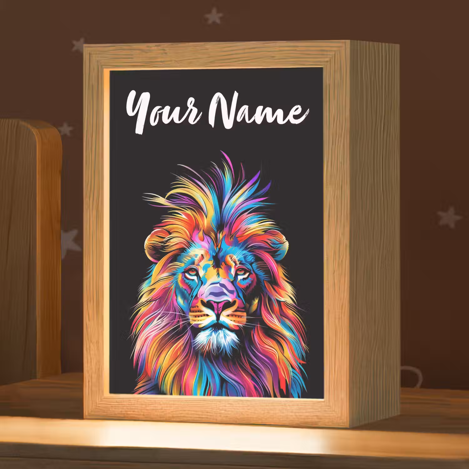 Leeuwen - Kleurrijk - Zwart - Dieren Light Box met kabel (Kinderlampje) klein -zzz_3d_website