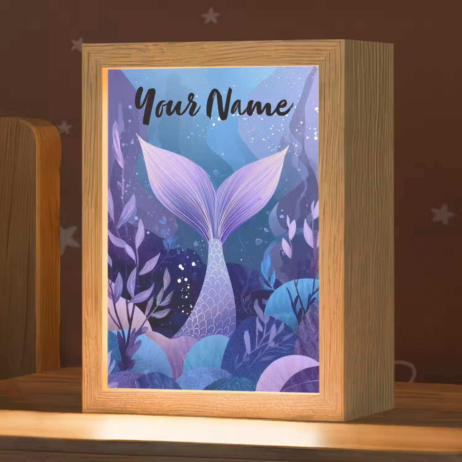 Zeemeerminnenstaart - Onderwaterplanten - Paars - Blauw Light Box met kabel (Kinderlampje) klein -zzz_3d_website