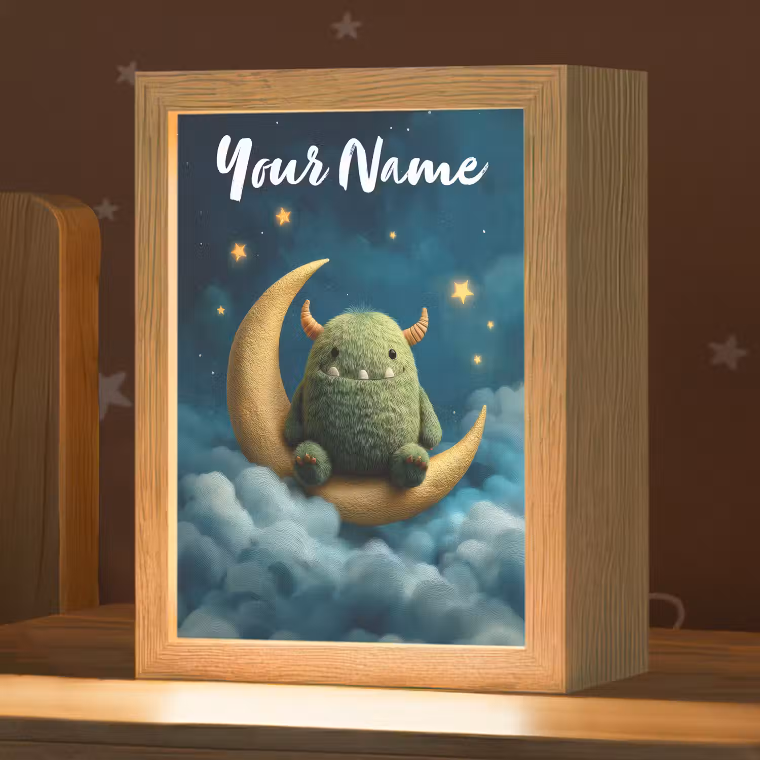 Monster - Groen - Maan - Wolken Light Box met kabel (Kinderlampje) klein -zzz_3d_website