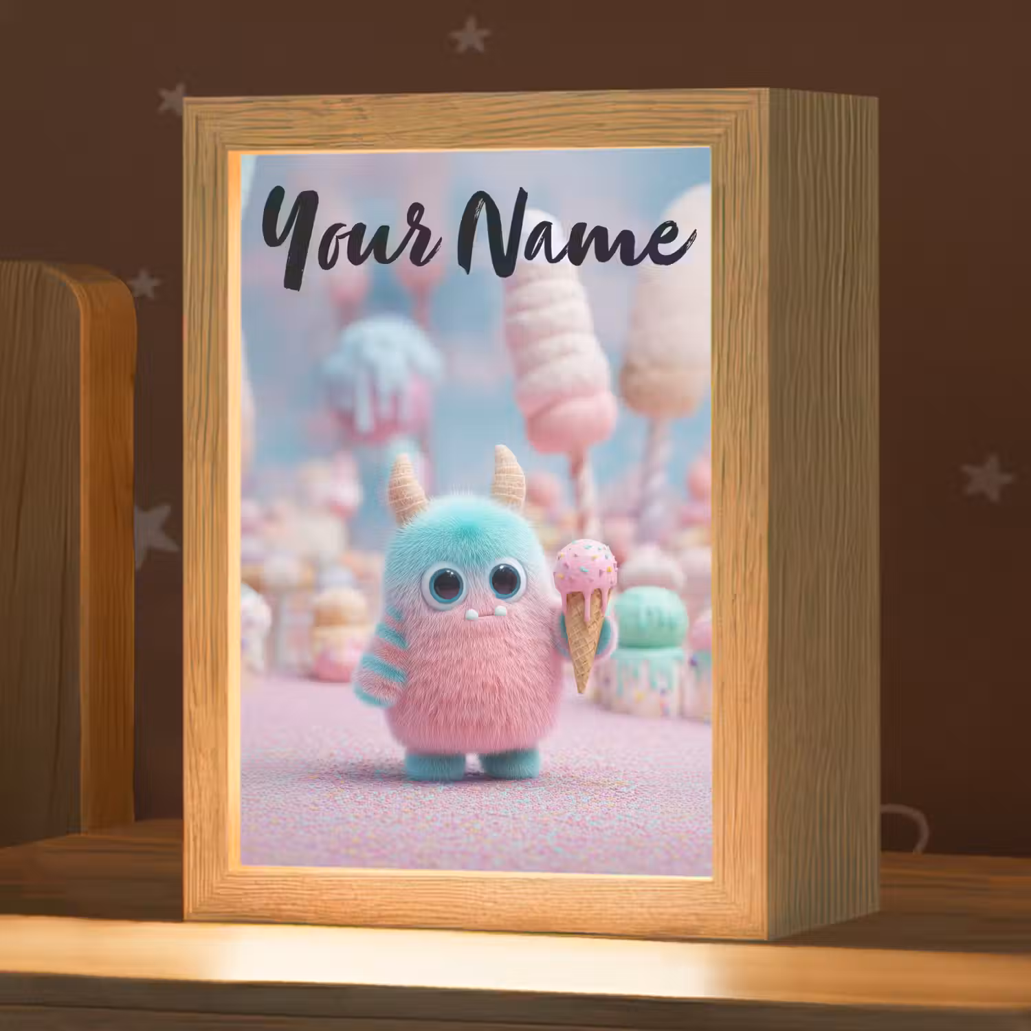 Monster - Pastel - Roze - Snoep Light Box met kabel (Kinderlampje) klein -zzz_3d_website