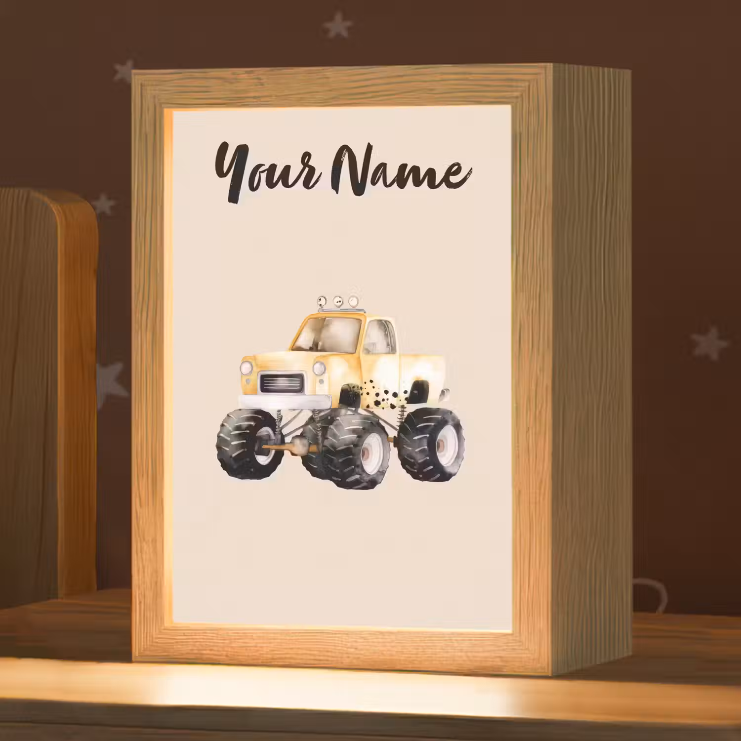 Monstertruck - Geel - Minimalistisch Light Box met kabel (Kinderlampje) klein -zzz_3d_website
