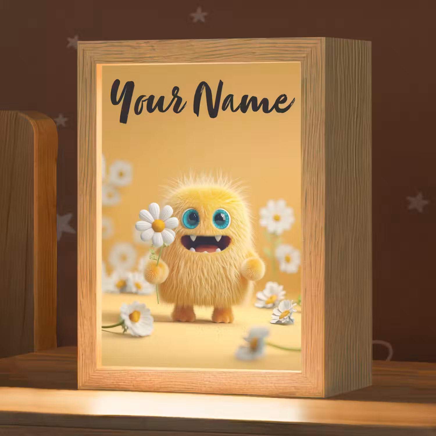 Monster - Geel - Madeliefjes Light Box met kabel (Kinderlampje) klein -zzz_3d_website