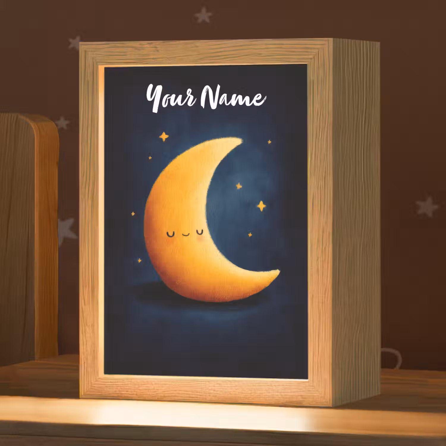 Maan - Geel - Sterren - Gezichtje Light Box met kabel (Kinderlampje) klein -zzz_3d_website