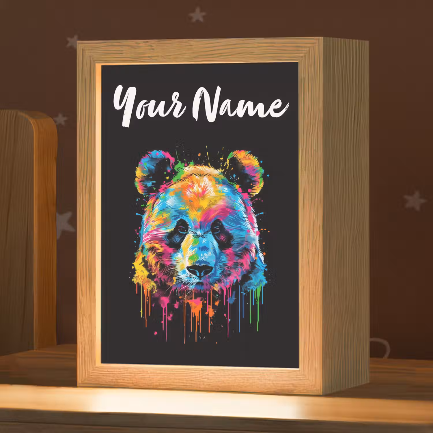 Panda - Dieren - Kleur - Verf - Zwart Light Box met kabel (Kinderlampje) klein -zzz_3d_website