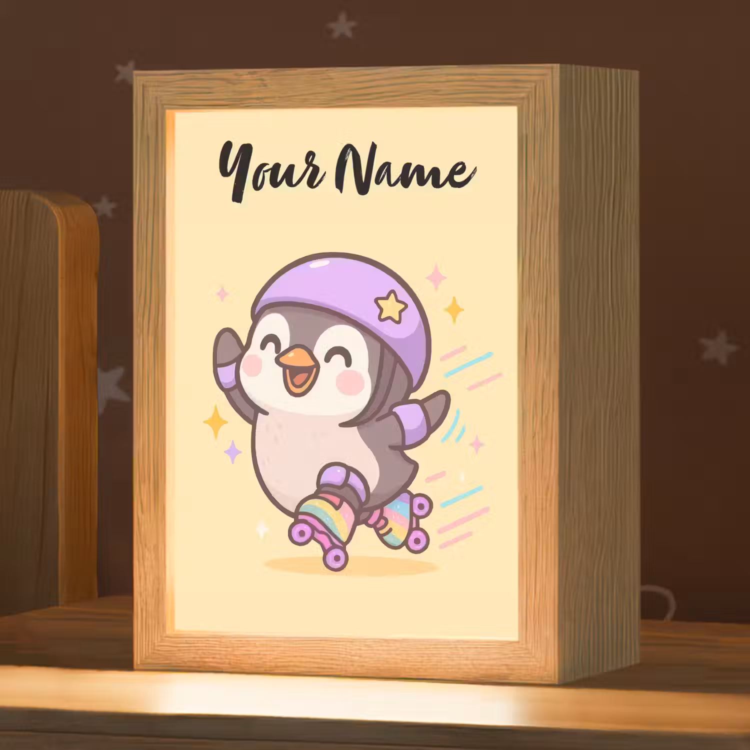 Pinguïn - Geel - Energiek - Rolschaatsen Light Box met kabel (Kinderlampje) klein -zzz_3d_website