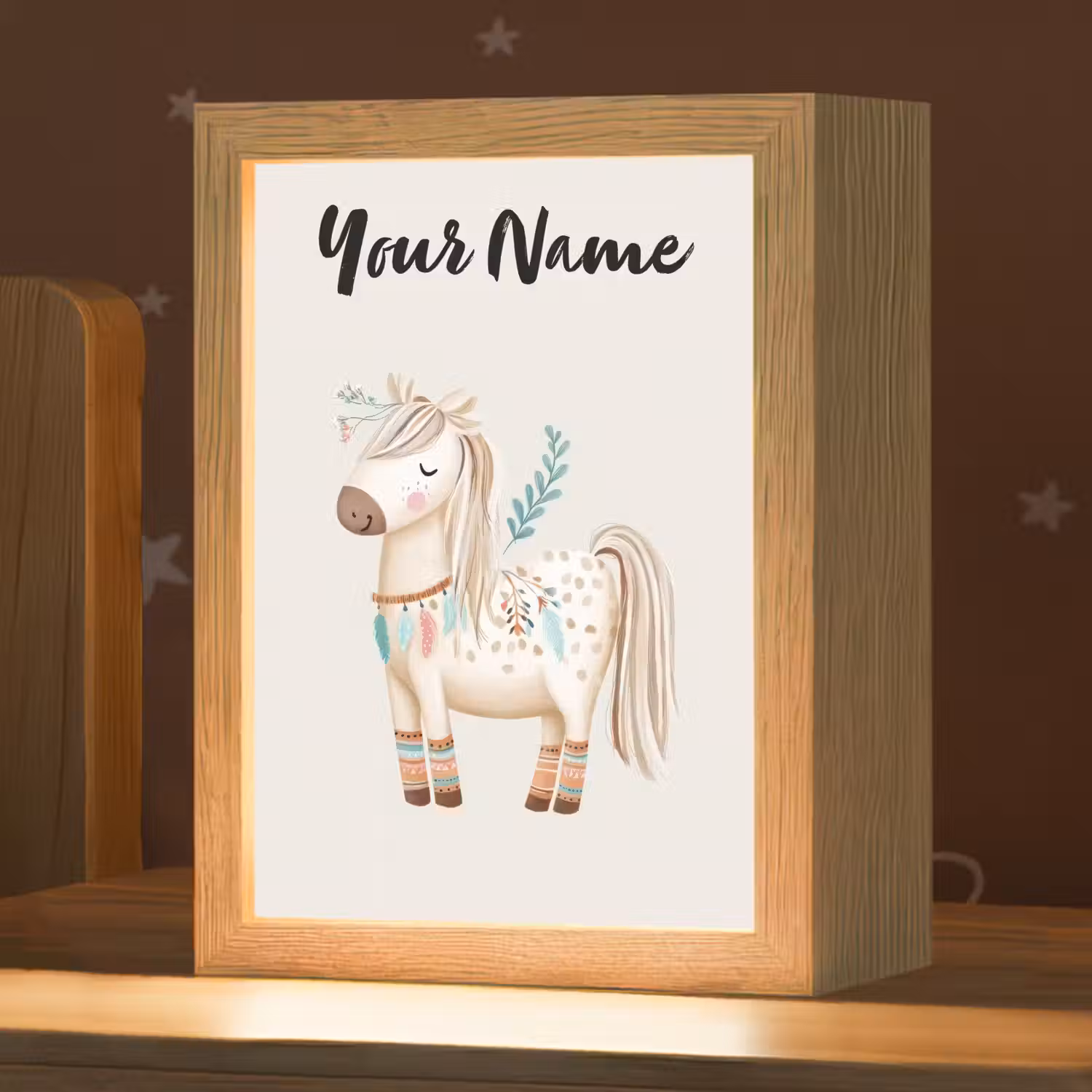 Pony - Lichtbruin - Vlekken - Veren Light Box met kabel (Kinderlampje) klein -zzz_3d_website